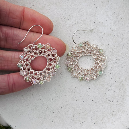Pastel Gemstone Wreath Earrings: Silver & Rose Gold Wire, Sterling Silver hooks