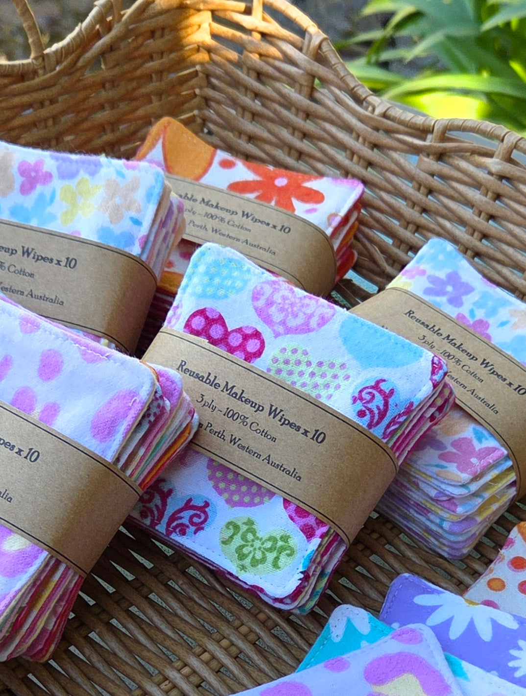 Reusable Makeup Wipes, 10 per pack, various designs