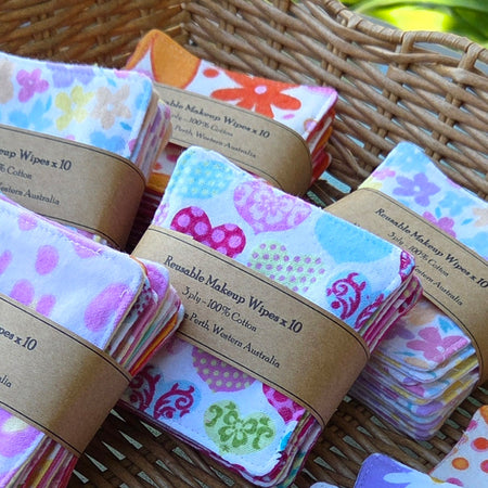 Reusable Makeup Wipes, 10 per pack, various designs