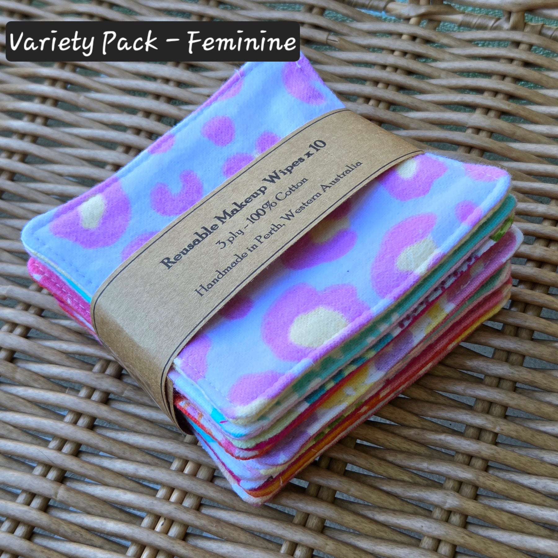 Reusable Makeup Wipes, 10 per pack, various designs