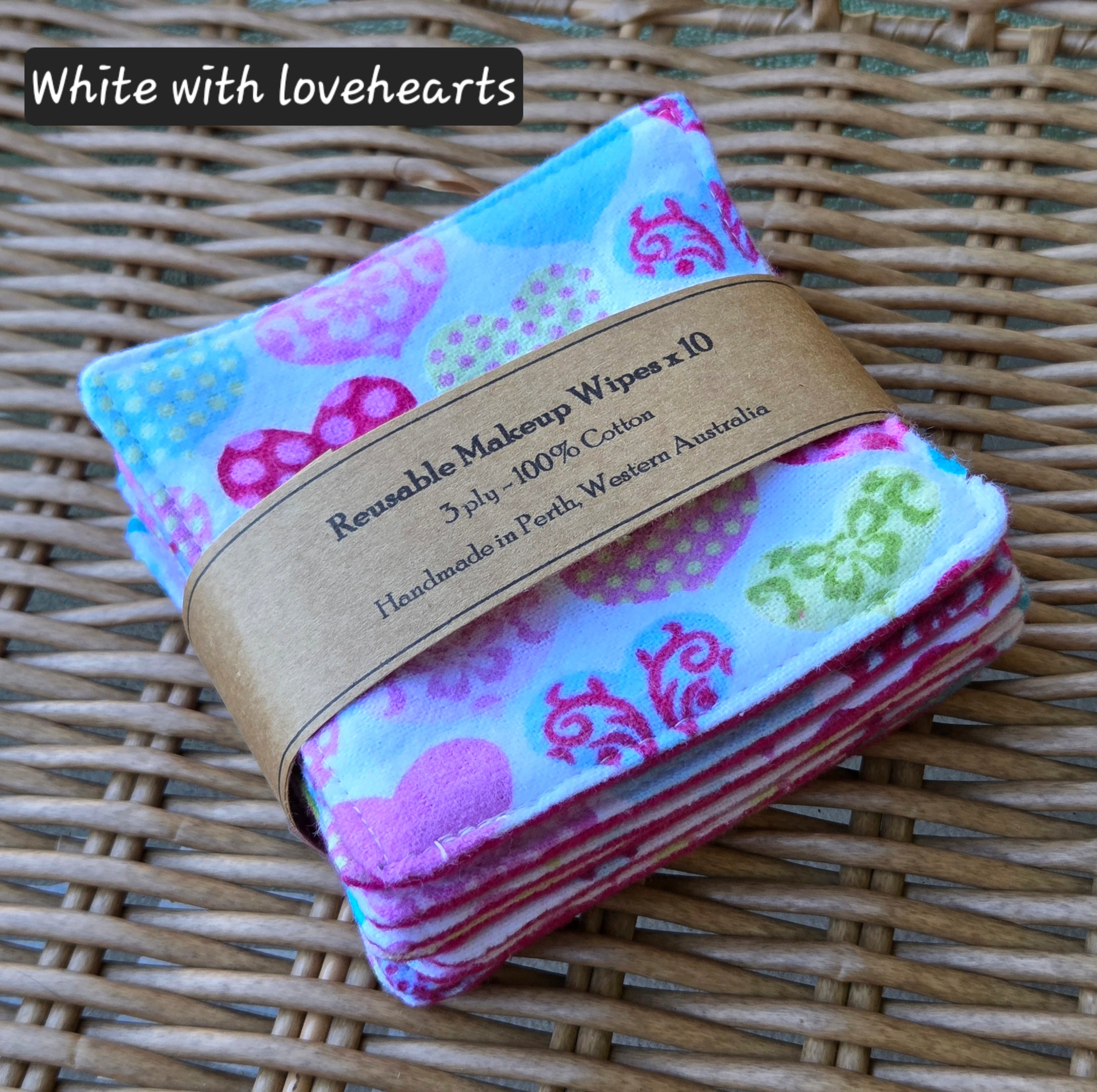 Reusable Makeup Wipes, 10 per pack, various designs