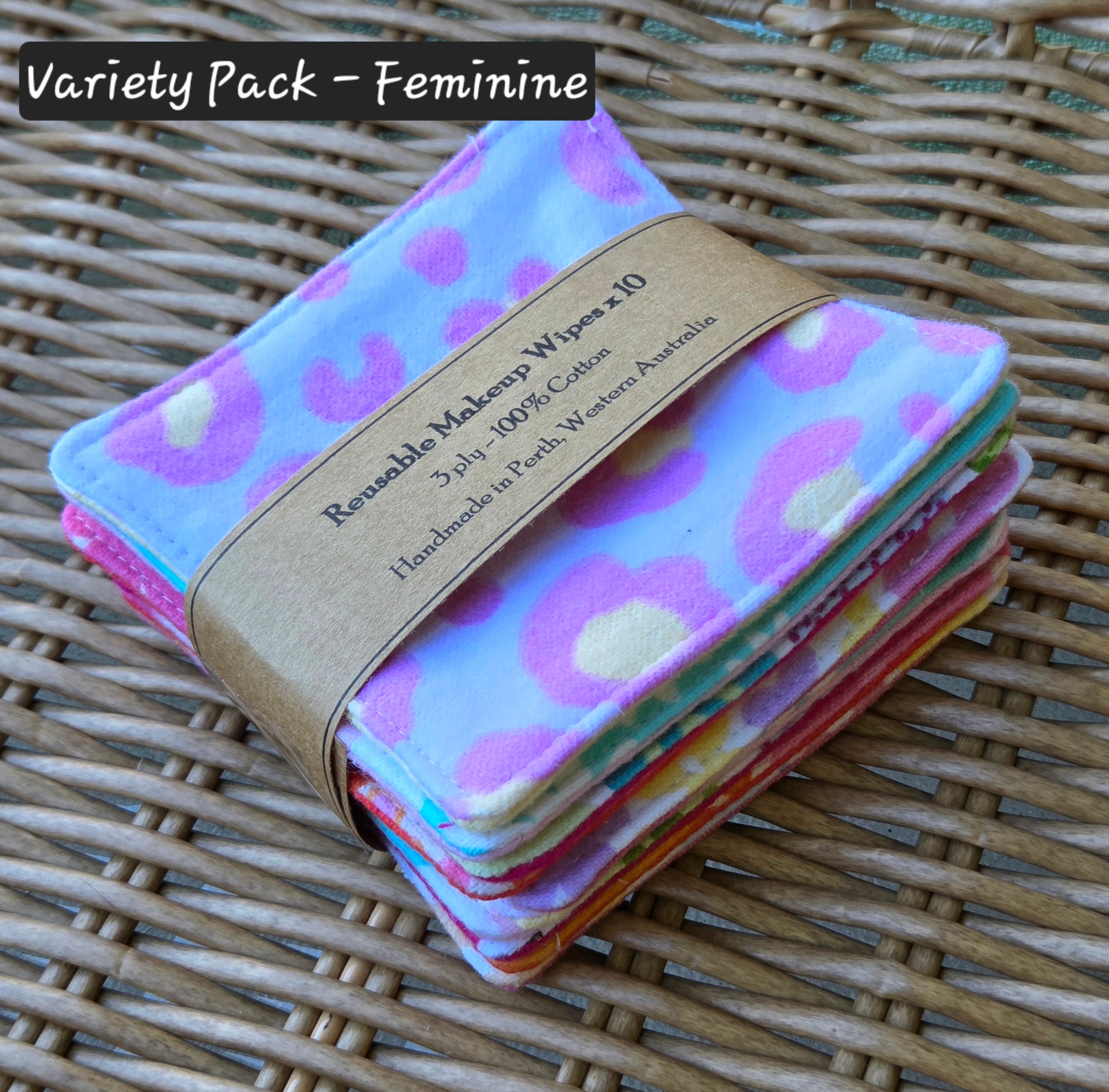Reusable Makeup Wipes, 10 per pack, various designs