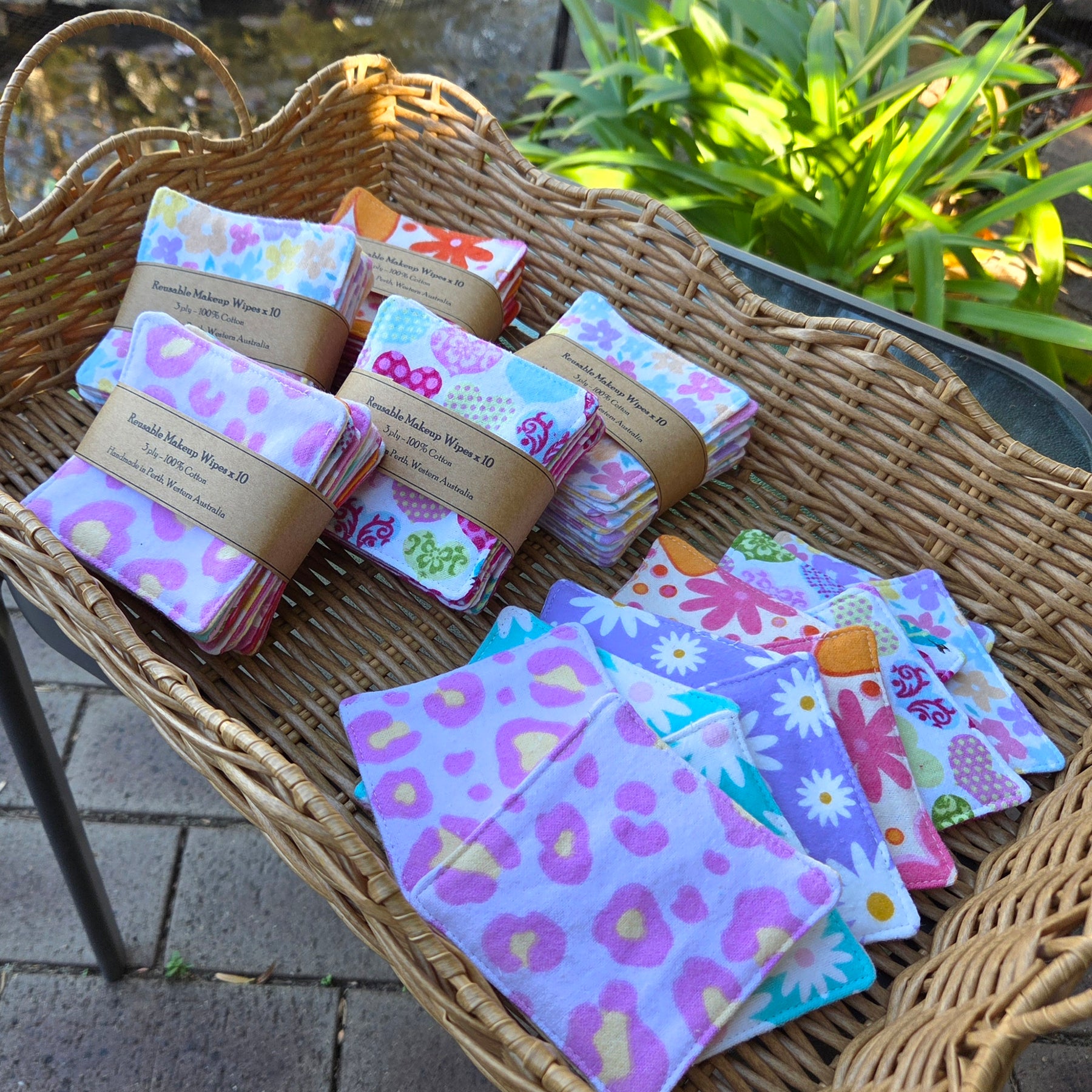 Reusable Makeup Wipes, 10 per pack, various designs
