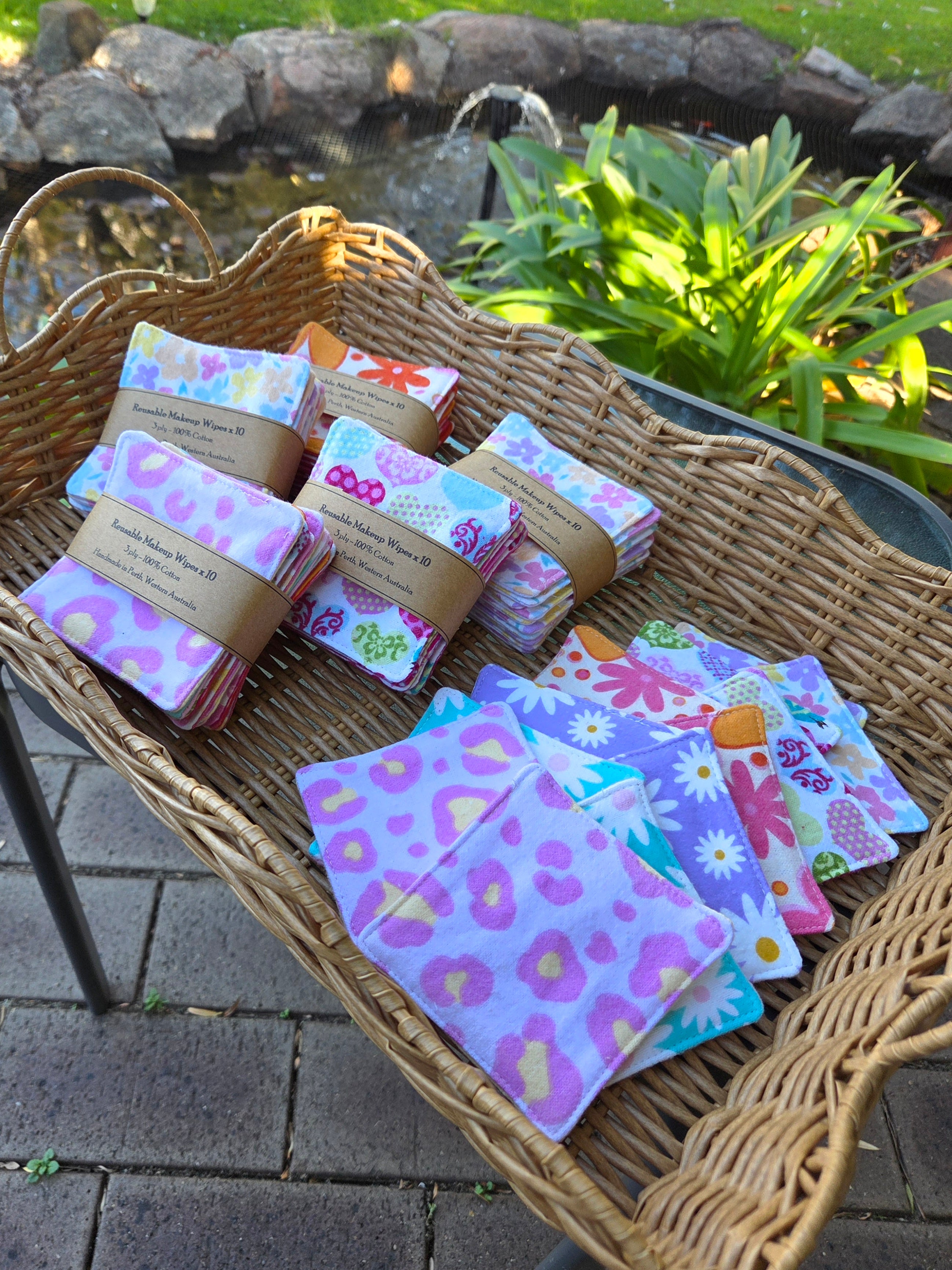 Reusable Makeup Wipes, 10 per pack, various designs