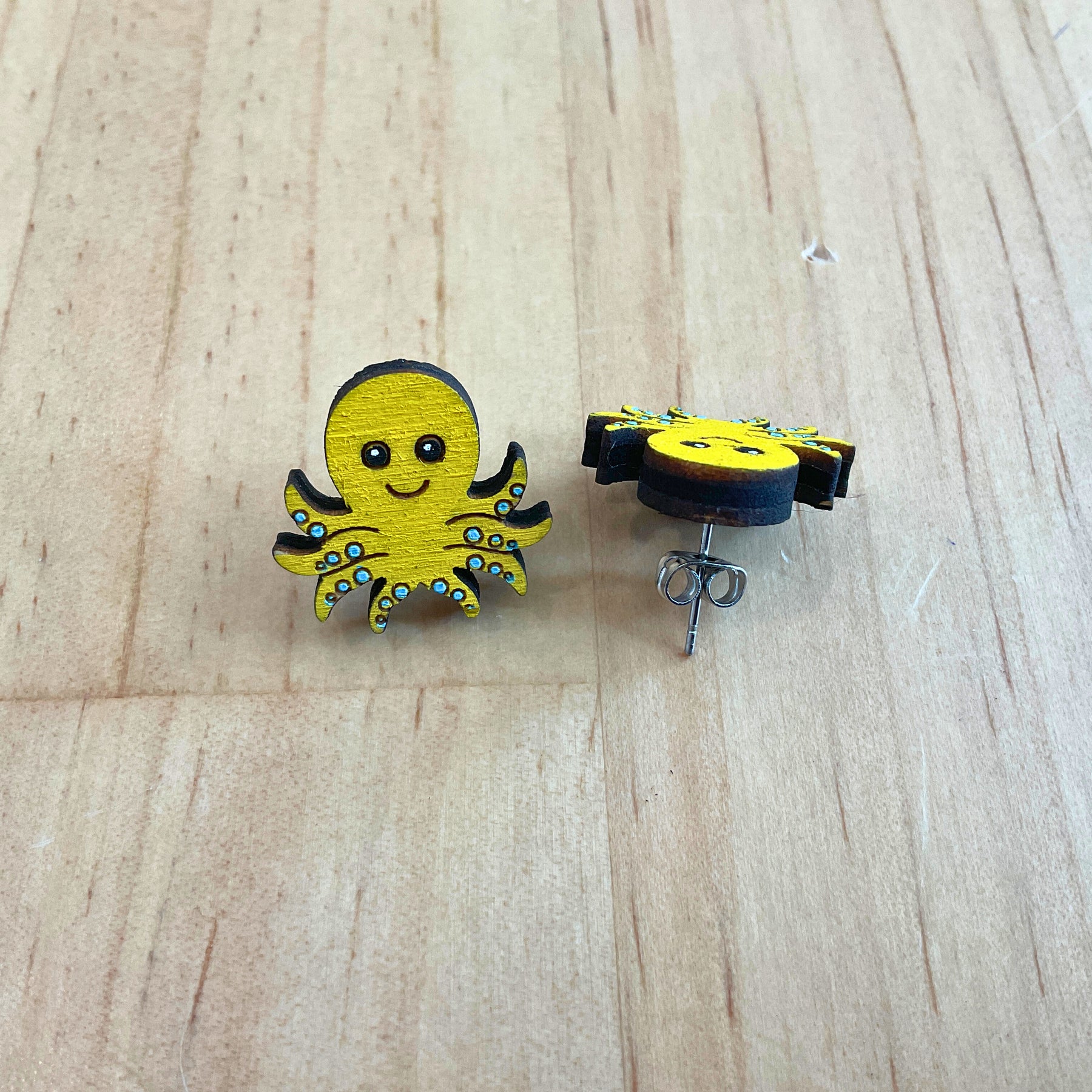 Hand-Painted Wooden Octopus Earrings – Australian Souvenir