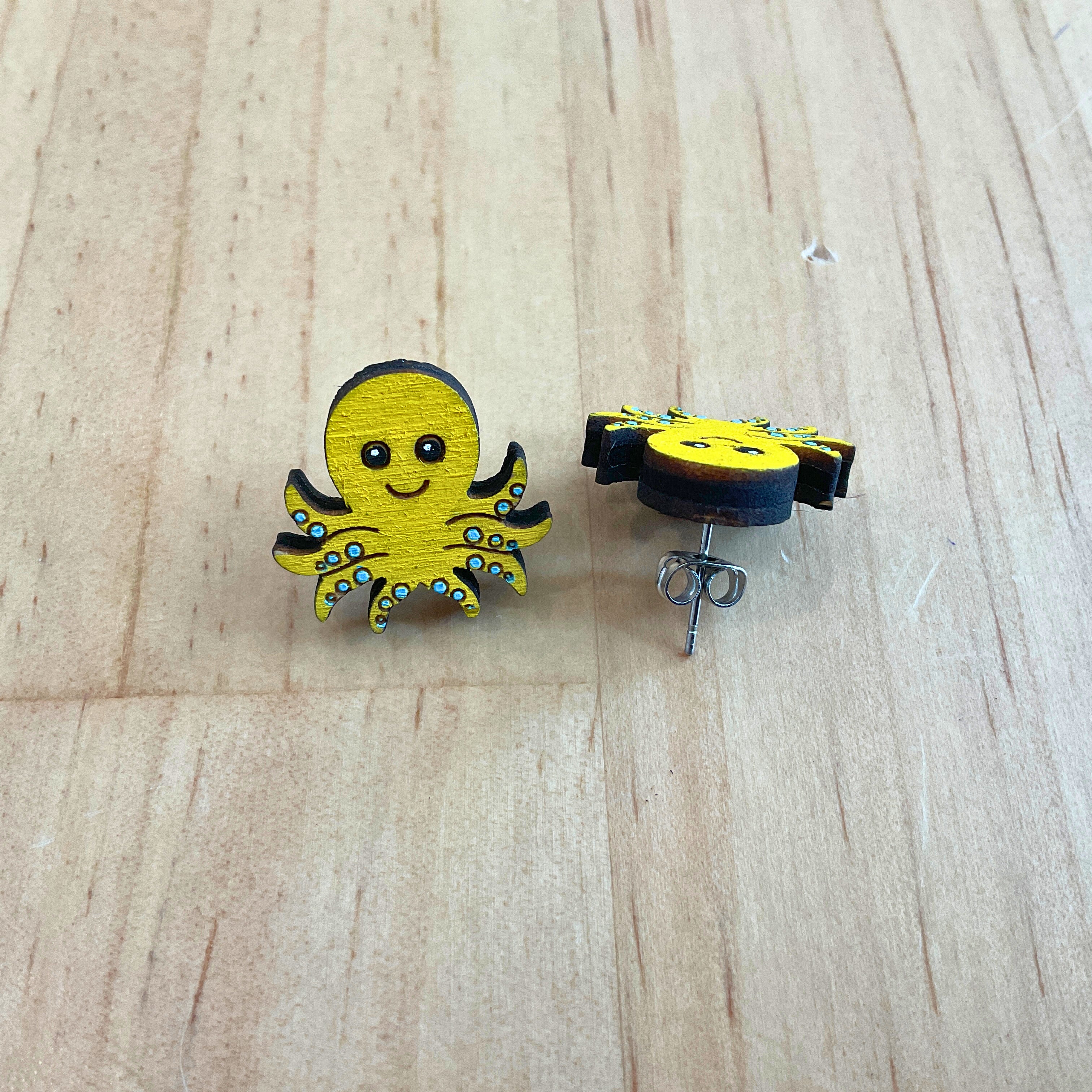 Hand-Painted Wooden Octopus Earrings – Australian Souvenir