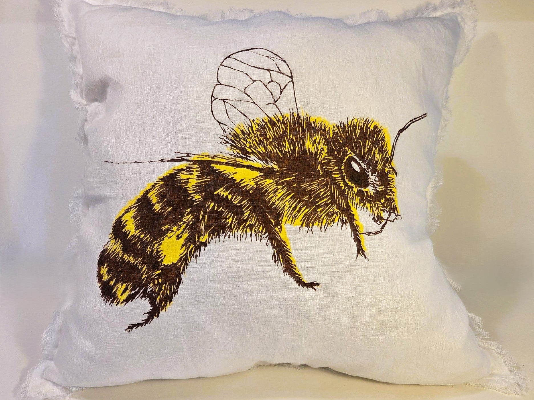 Hand Screen Printed Honey Bee- White French Linen or Oatmeal cushion covers