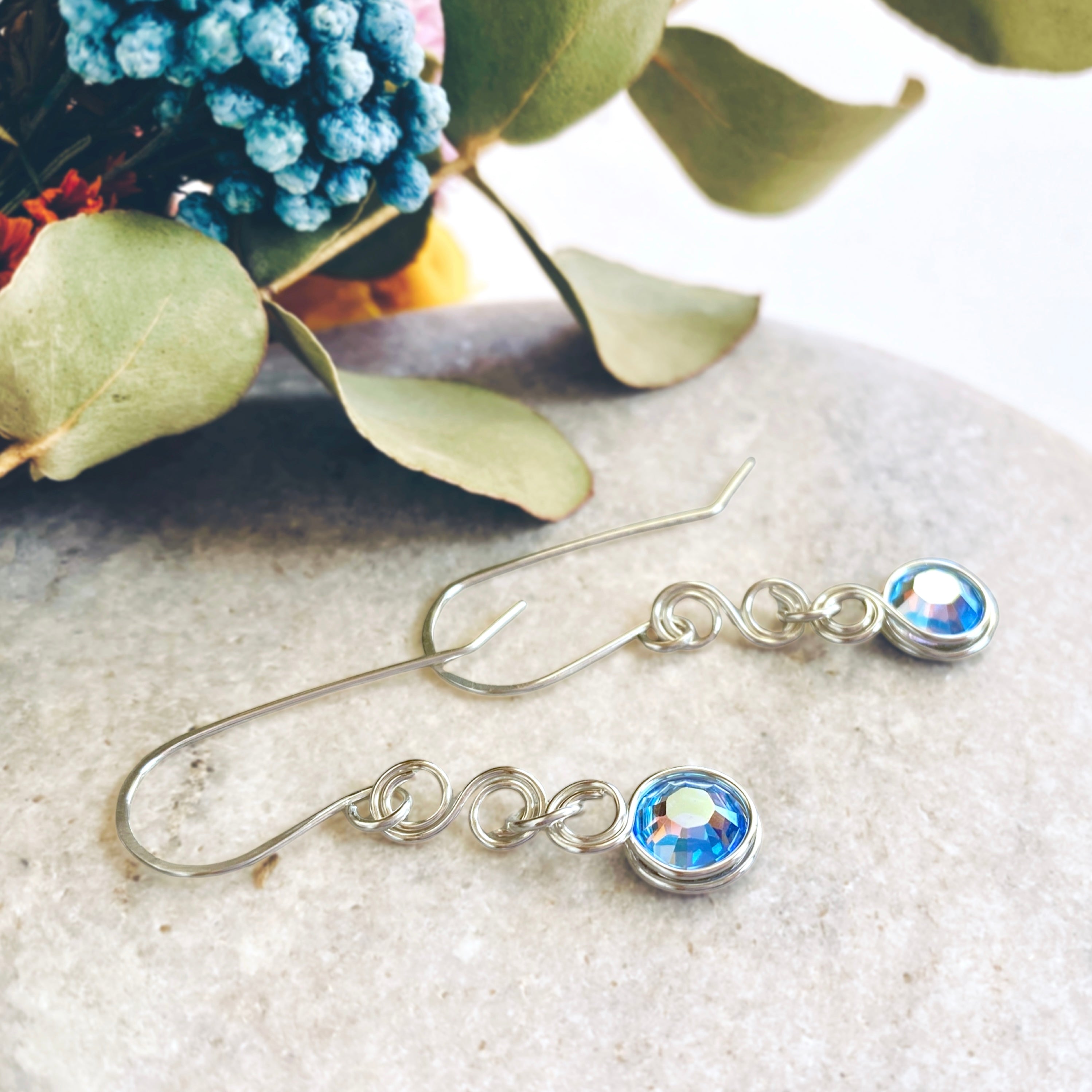 Light sapphire blue crystal dangle earrings | Sterling Silver | September birthstone gift