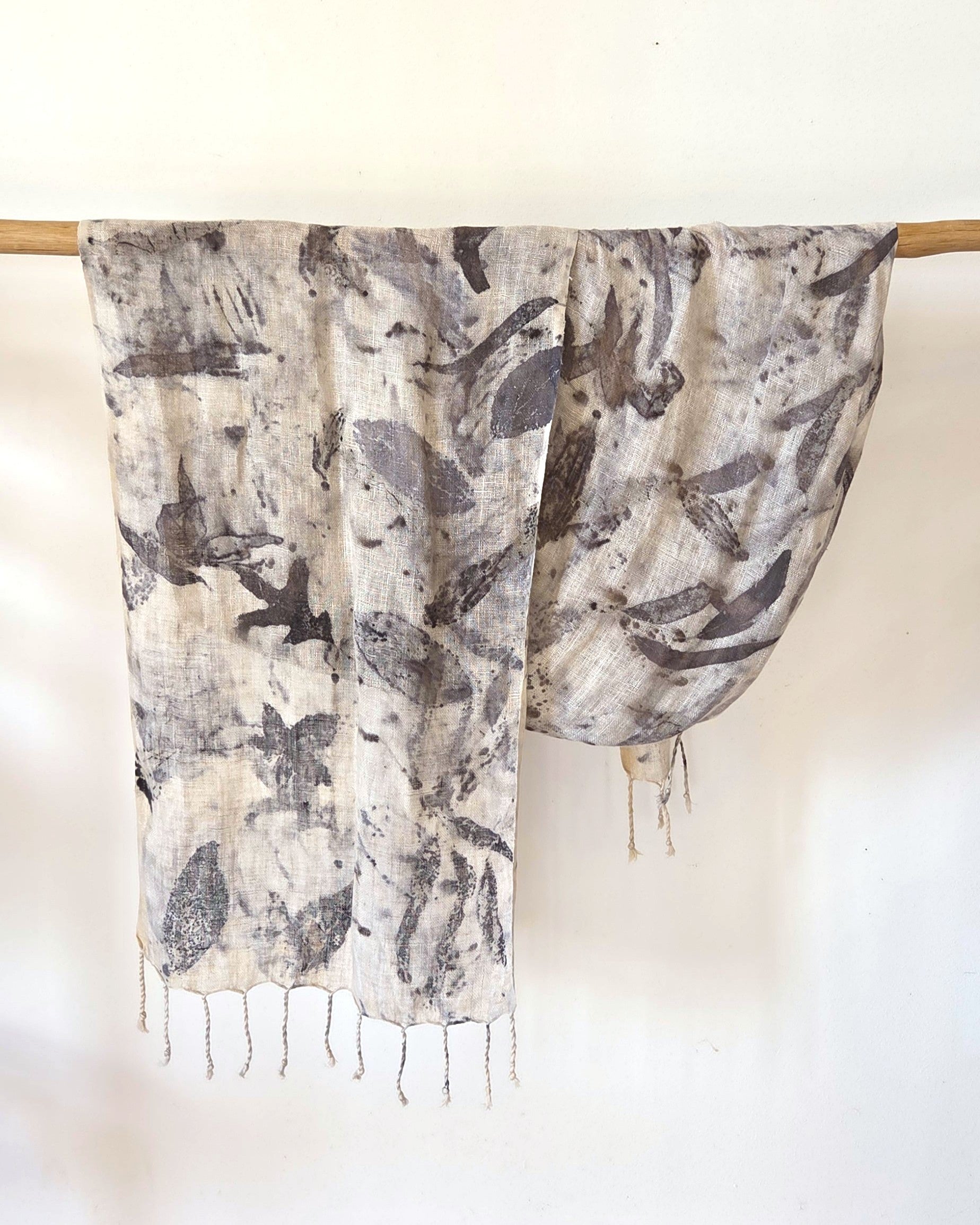 The Astrid - Pure Handloomed Linen Ecoprint Scarf