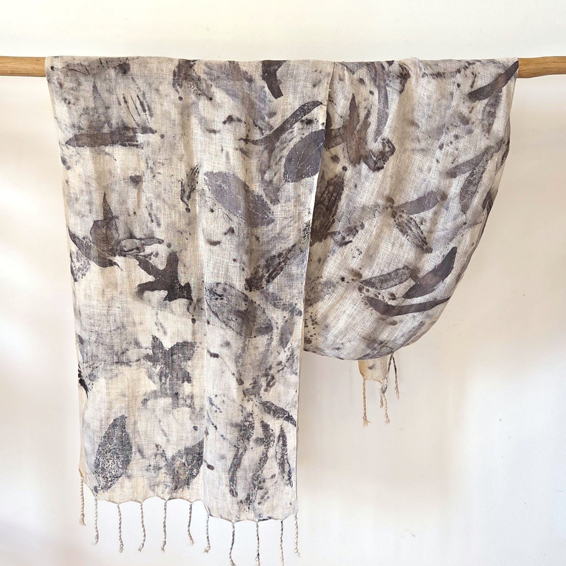 The Astrid - Pure Handloomed Linen Ecoprint Scarf