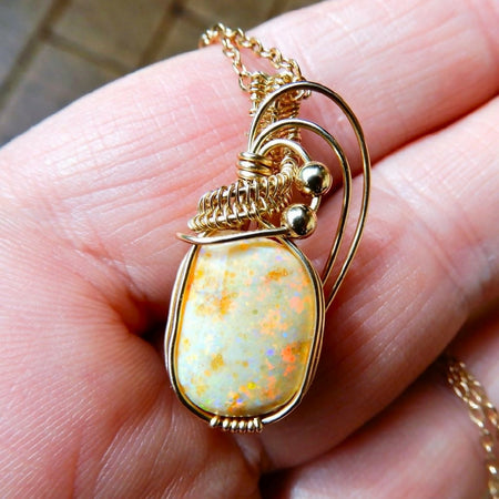 Adamooka Honey Opal pendant 14k gold filled wire wrapped