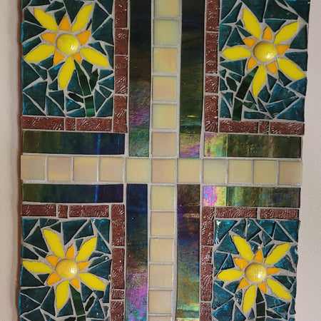 4 Fabulous Stained Glass Mosaic Flowers with Hanger