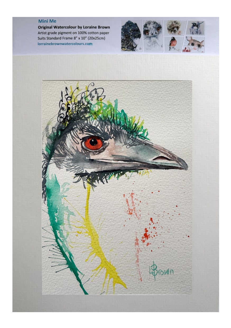 Mini Me #194 Emu Original Watercolour Painting