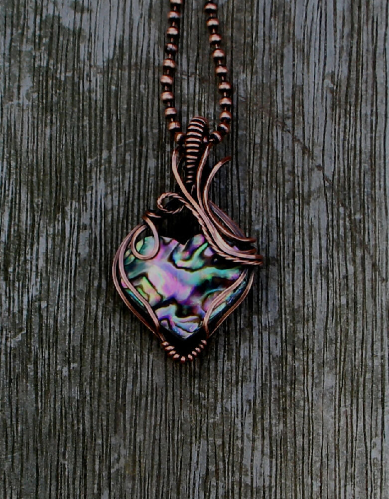 Abalone Heart in Copper with chain