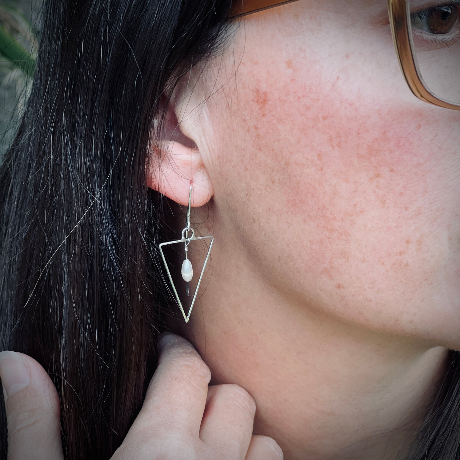 Triangle Pearl Earrings | Sterling Silver
