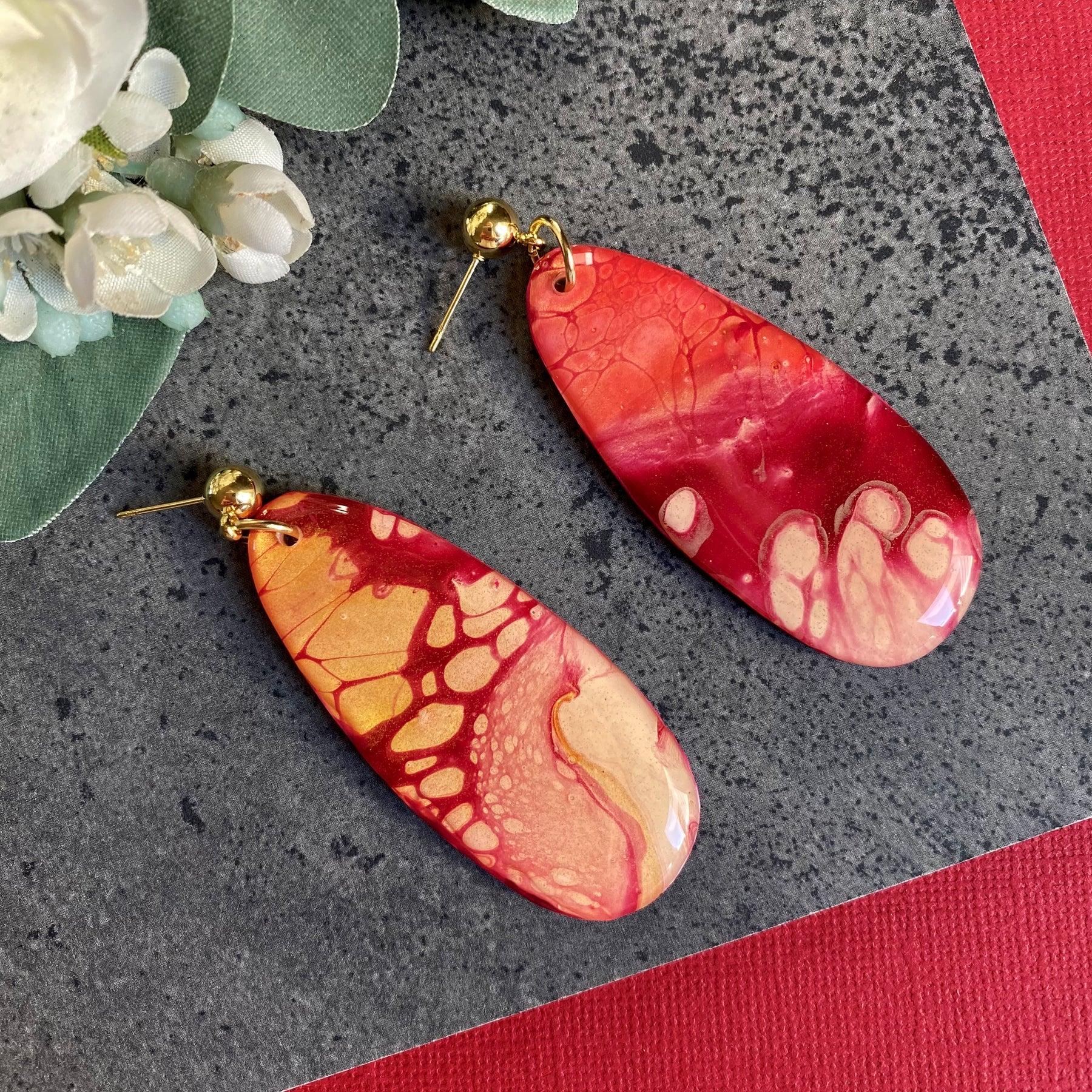 Deep Burgundy Blush Pink Artisan Earrings