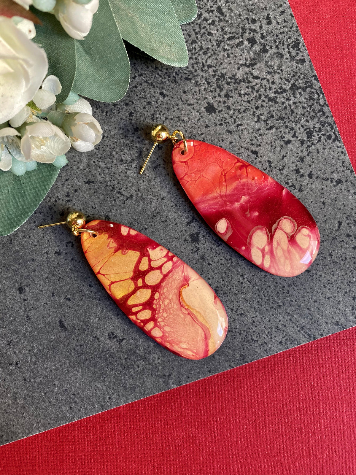 Deep Burgundy Blush Pink Artisan Earrings