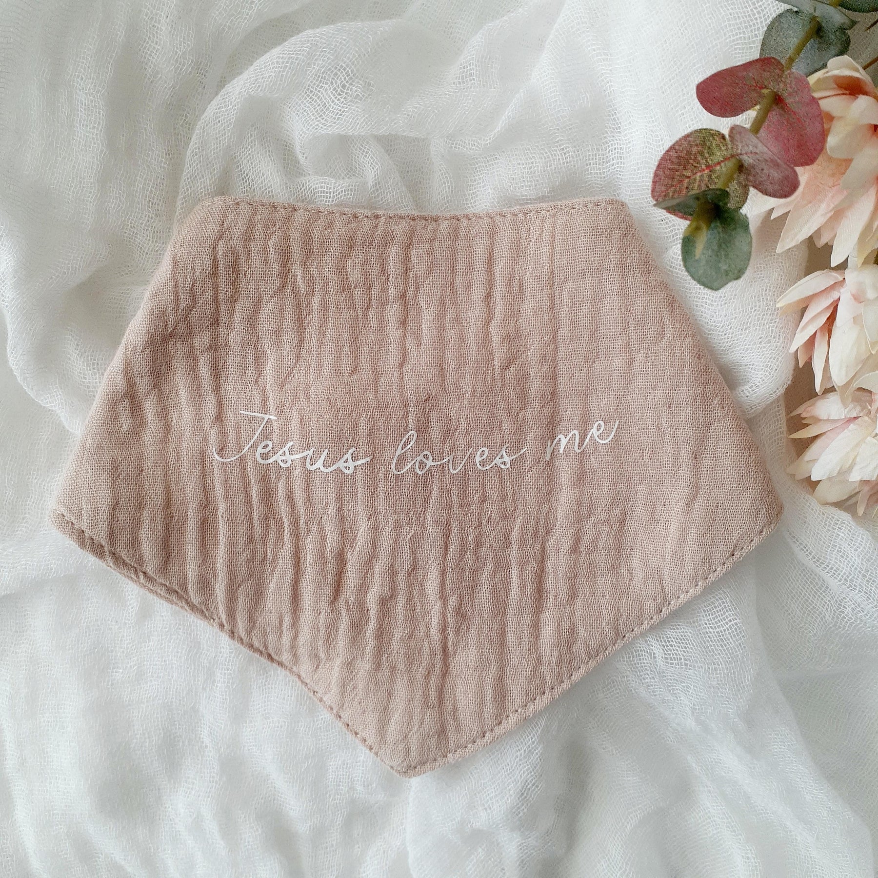 Christian Baby Bib • Cotton Bandana Bib • “Jesus Loves Me” Scripture Bib • Faith‑Based Baby Gift • Snap‑Button Bib for Newborns