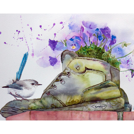 Fairy Wren and Pansies A3 Fine Art Print