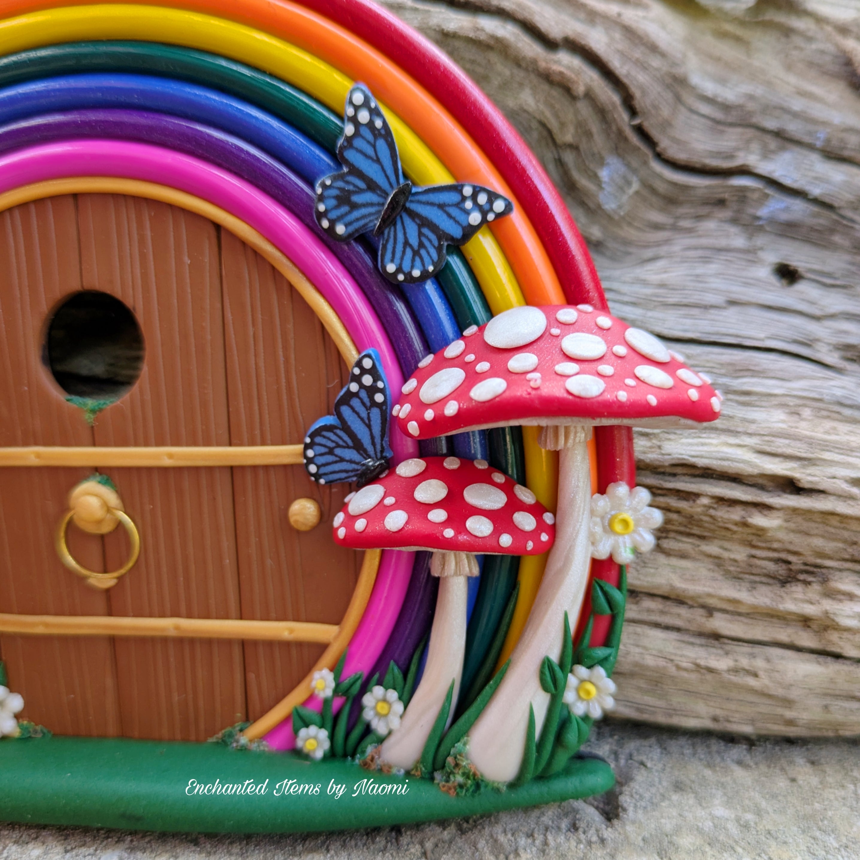 Rainbow Gnome Fairy Door – Hand-Sculpted Polymer Clay