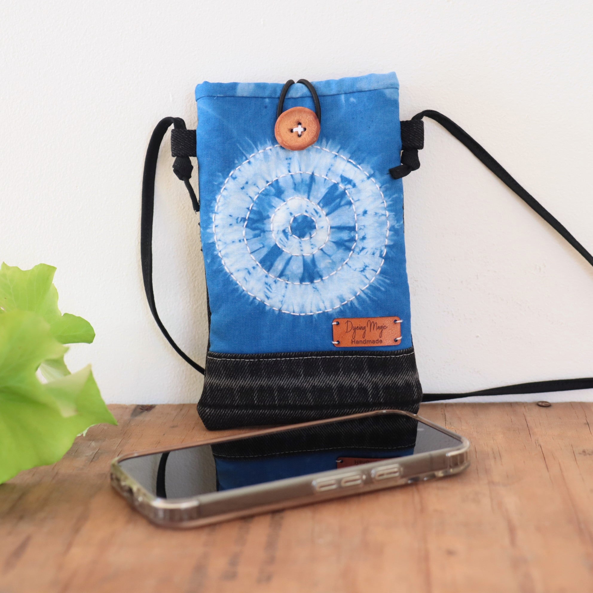 Shibori Tie dyed Phone pouch, glasses pouch, cross body.