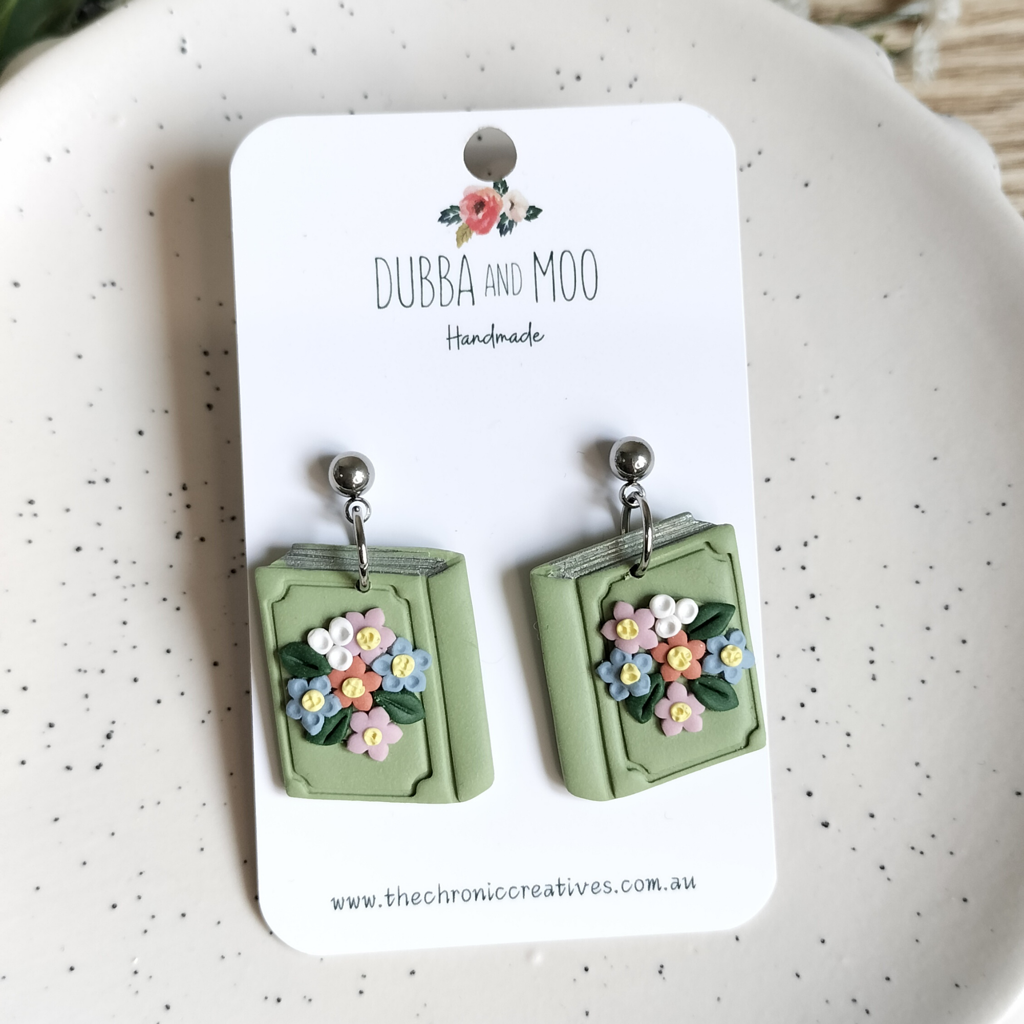 Botanical Floral Book Dangles Polymer Clay - Assorted Styles
