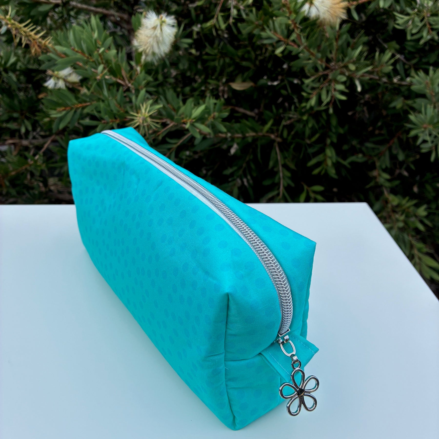 Bilby Pouch - Small Aqua Spots lined with Spring Bloom (Wonderland Design Co)