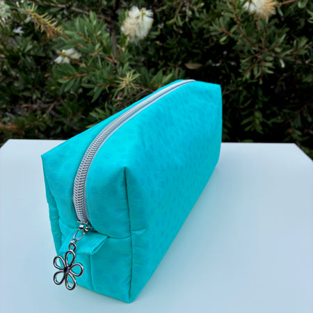 Bilby Pouch - Small Aqua Spots lined with Spring Bloom (Wonderland Design Co)