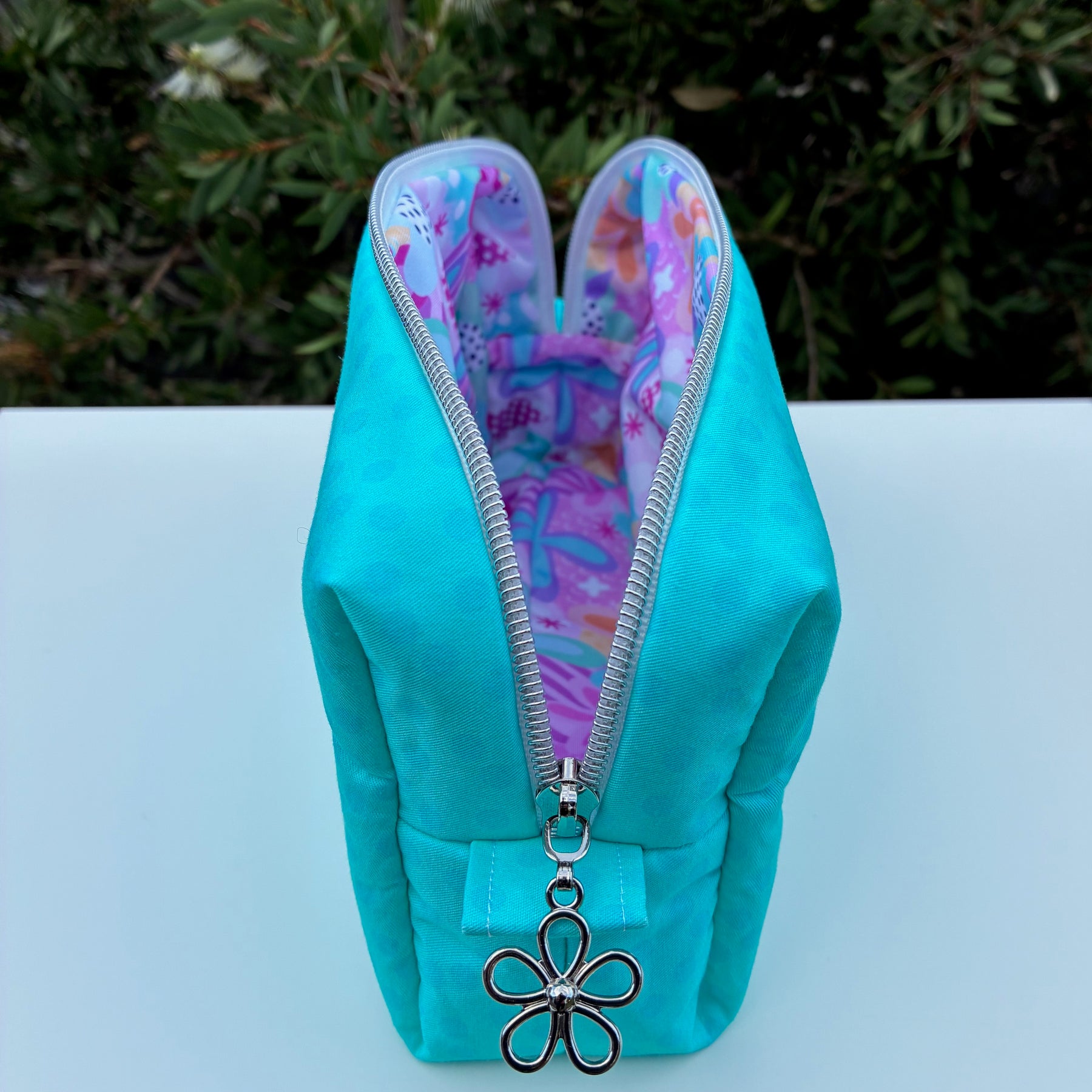 Bilby Pouch - Small Aqua Spots lined with Spring Bloom (Wonderland Design Co)