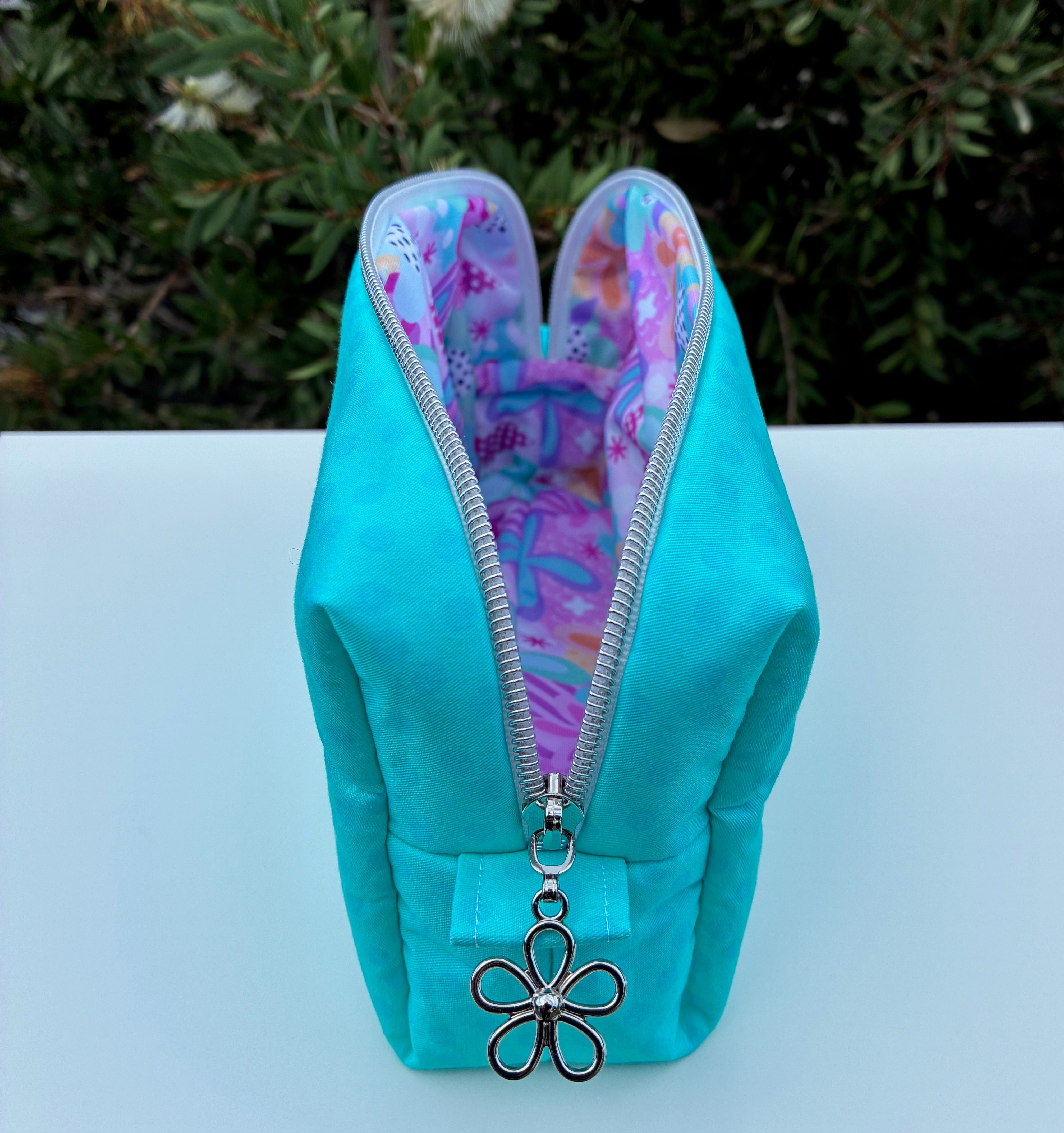 Bilby Pouch - Small Aqua Spots lined with Spring Bloom (Wonderland Design Co)