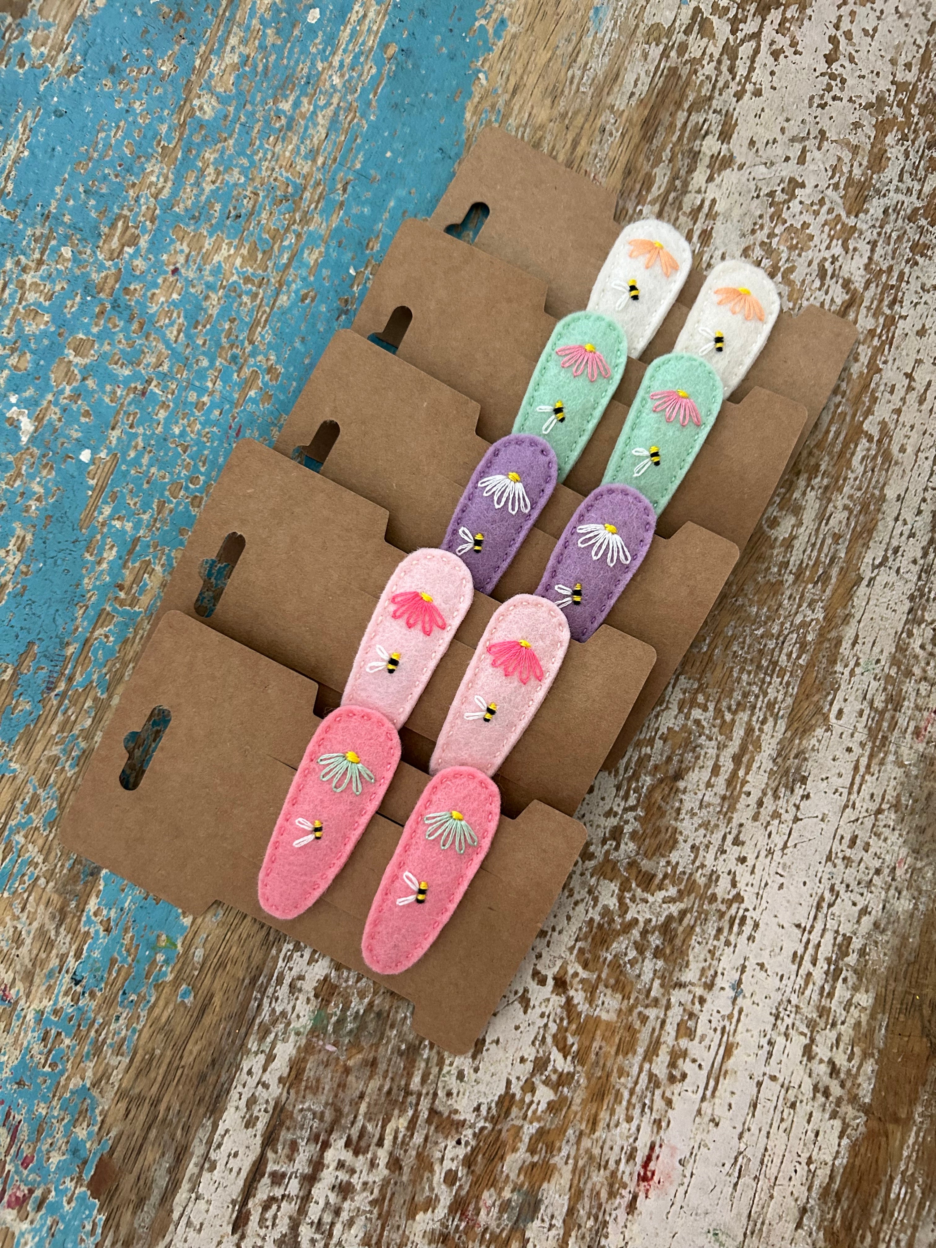 Set of 2, Felt, Flower, Bee Hair Clips, hair accessory