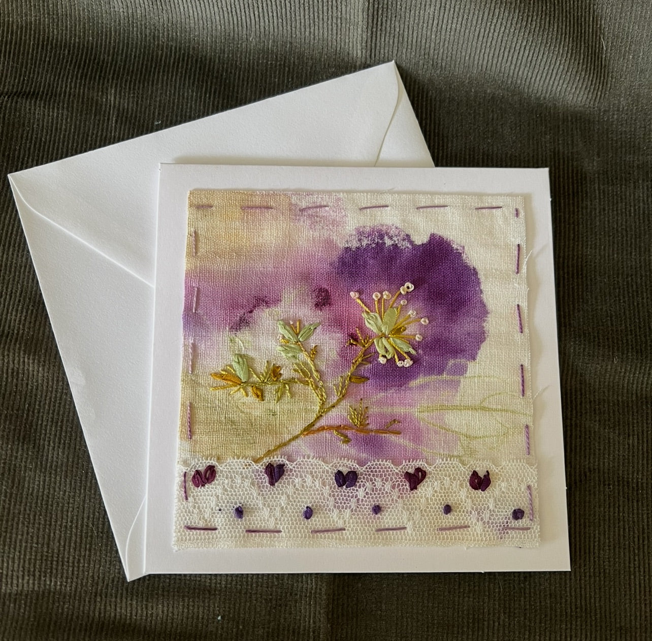 Abstract hand embroidered greeting card