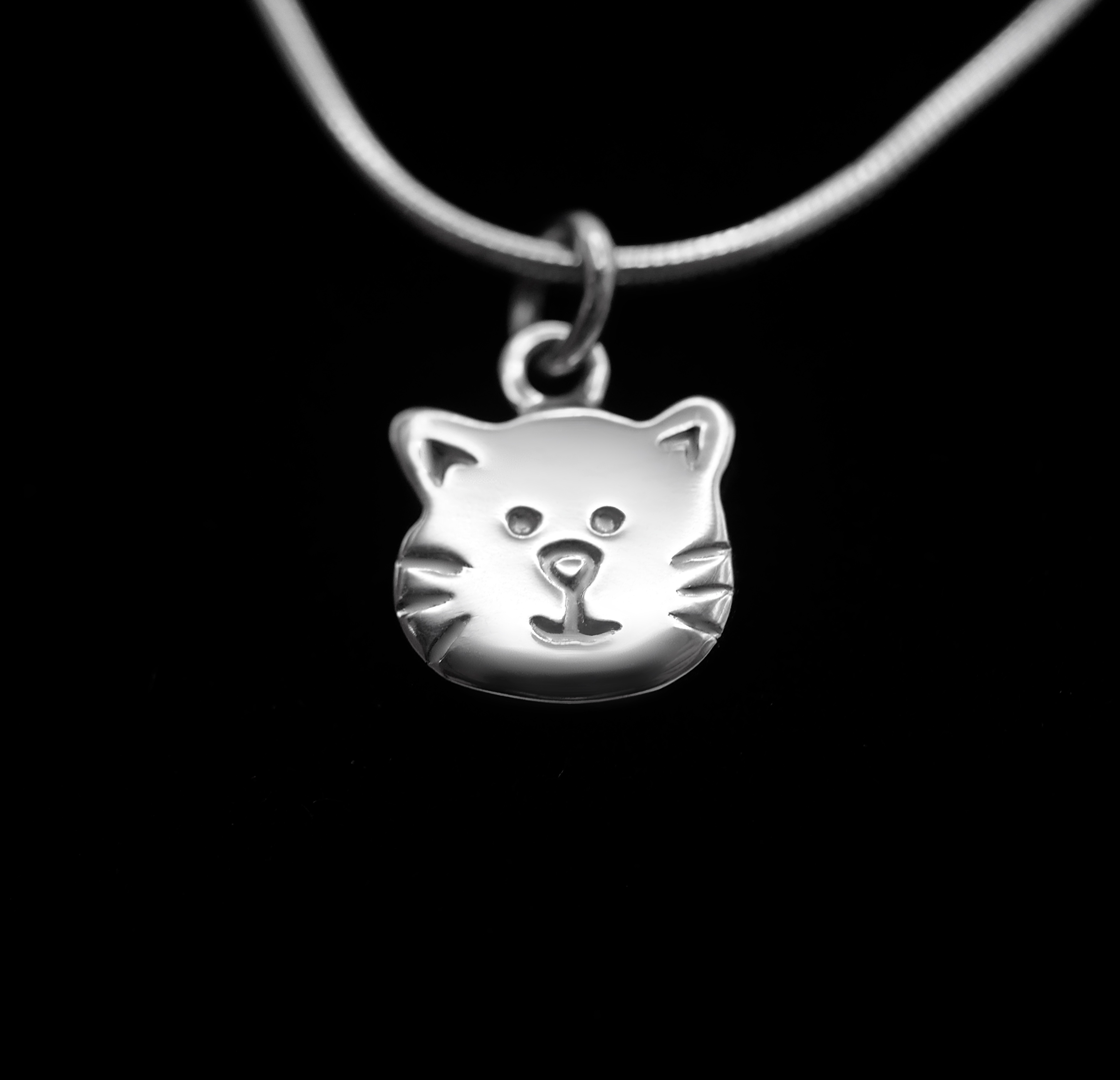 Cat - Handmade Sterling Silver Cat Face Pendant with Snake Chain
