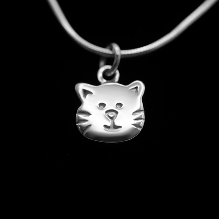 Cat - Handmade Sterling Silver Cat Face Pendant with Snake Chain