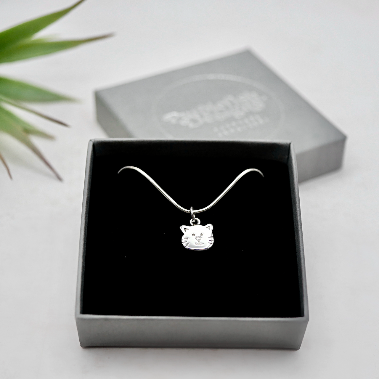 Cat - Handmade Sterling Silver Cat Face Pendant with Snake Chain