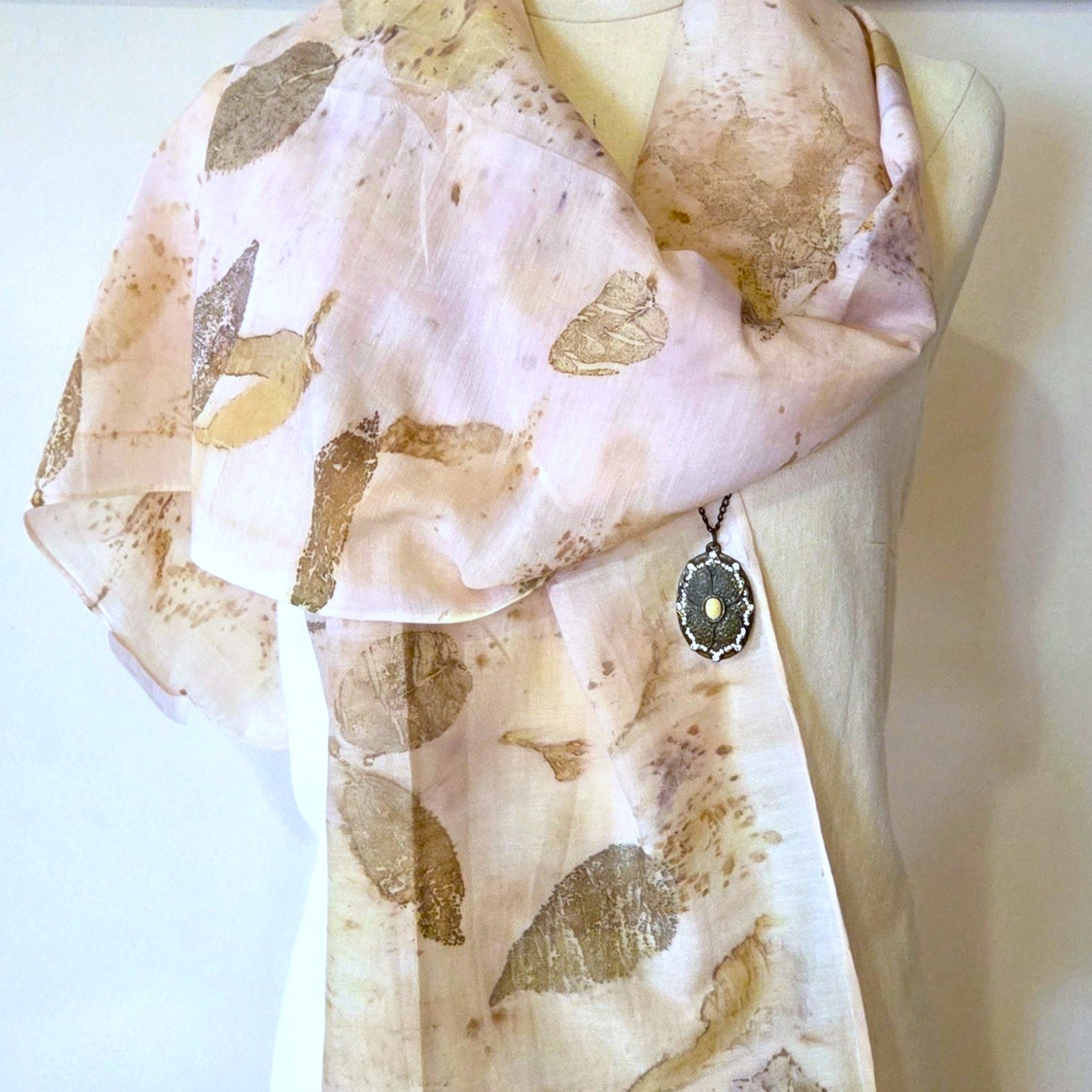 Cotton/Silk Blend - Botanical Print Scarf/Wrap - The Coral