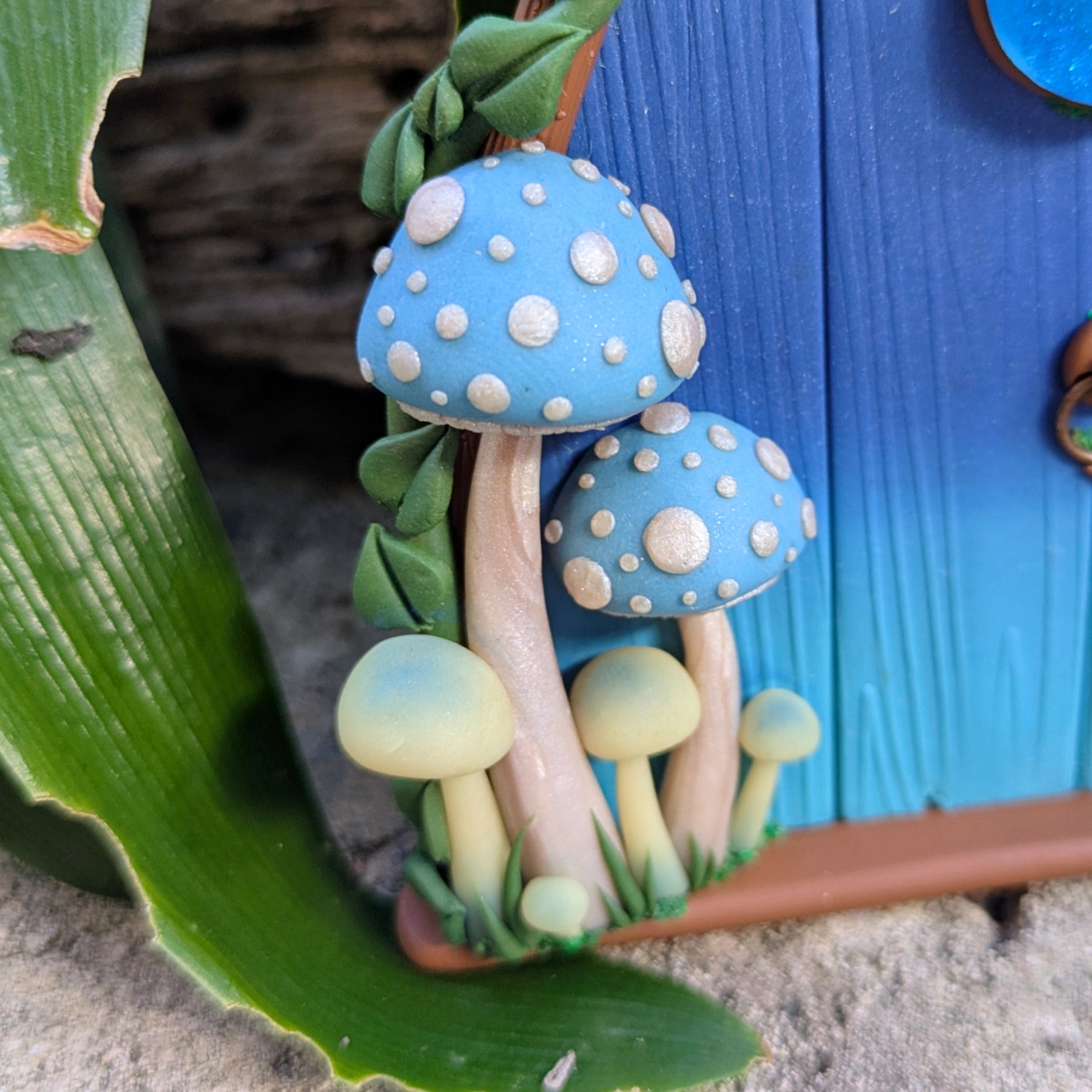 Blue Woodland Fairy Door - with Glow in the dark mushrooms