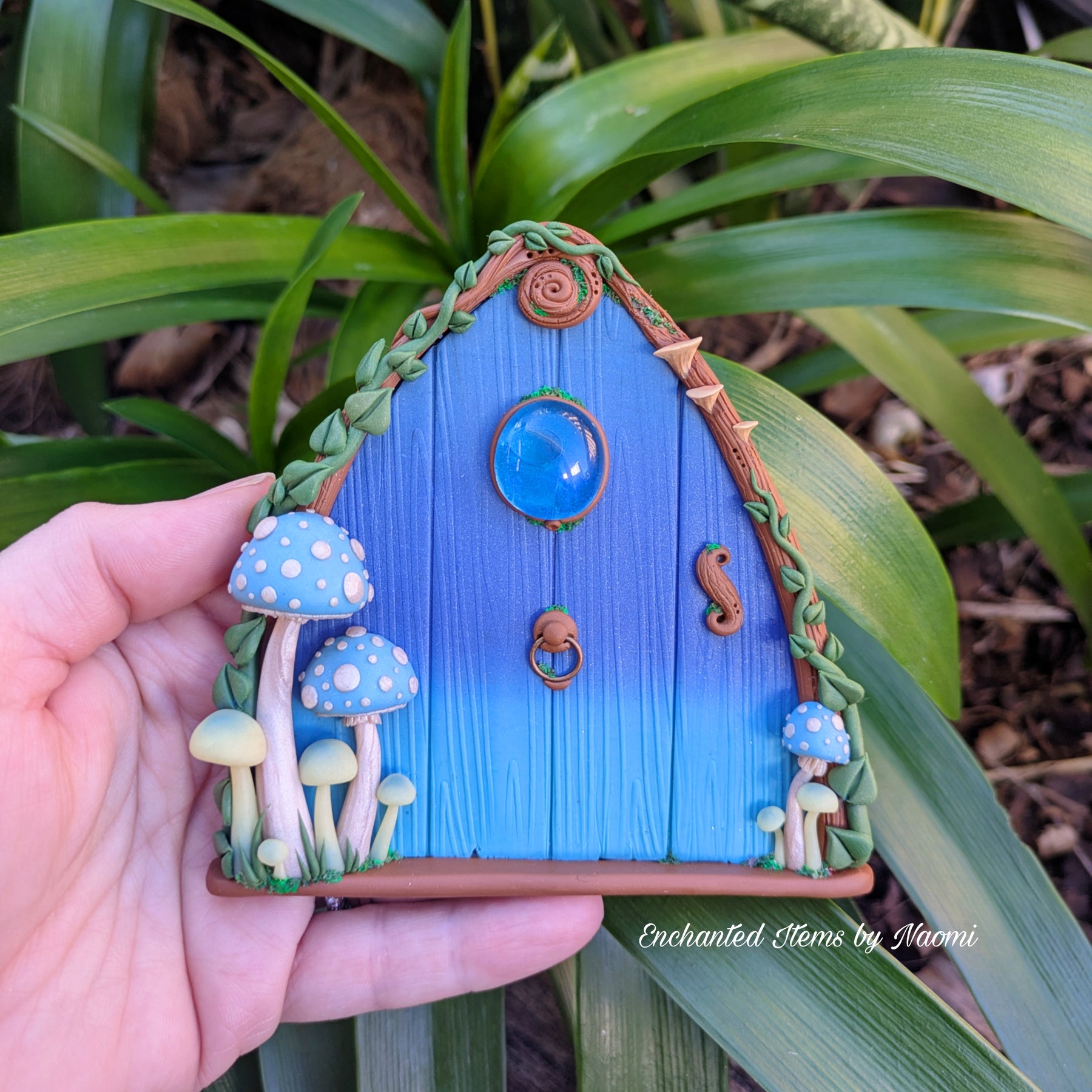 Blue Woodland Fairy Door - with Glow in the dark mushrooms