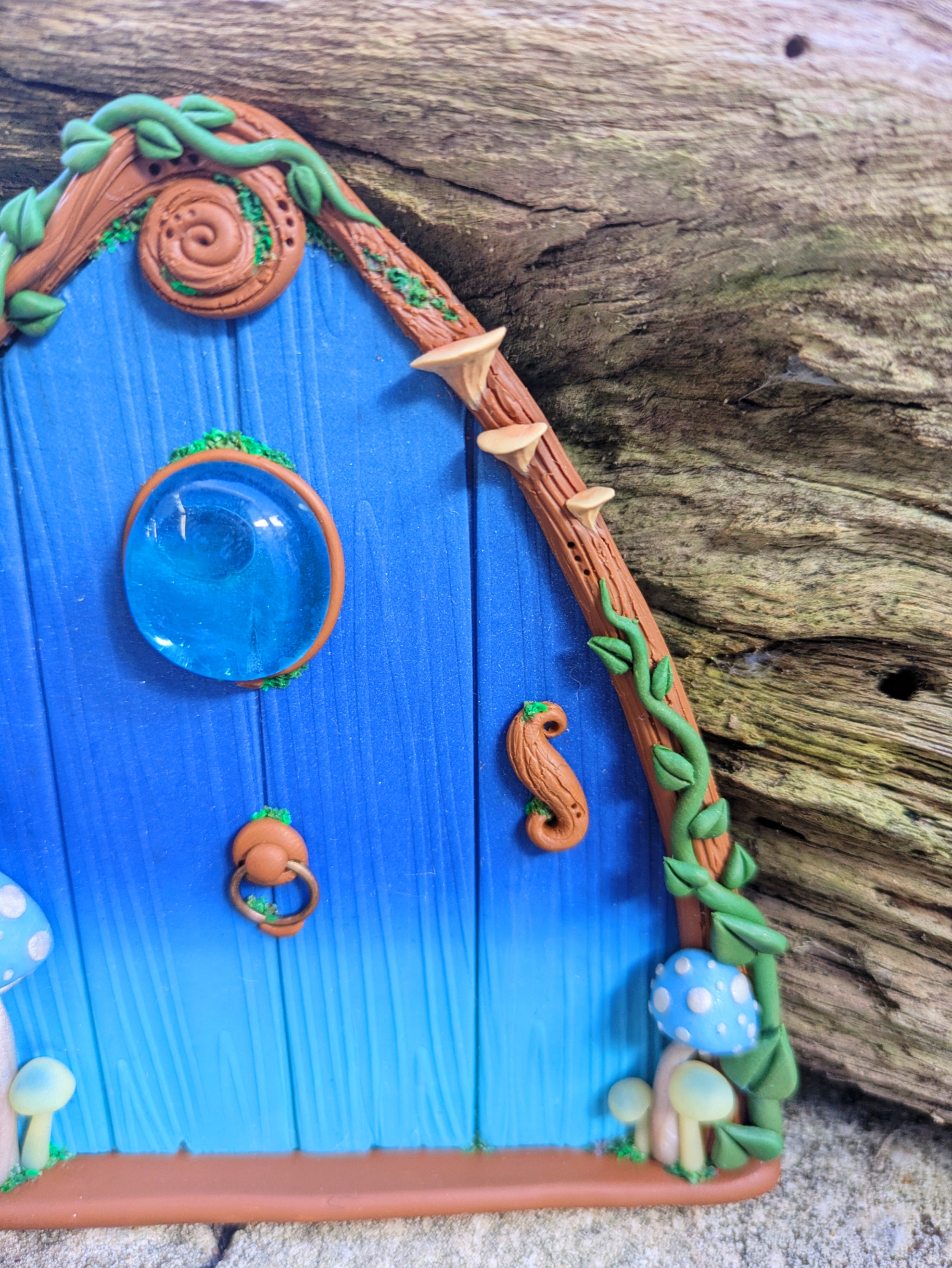 Blue Woodland Fairy Door - with Glow in the dark mushrooms