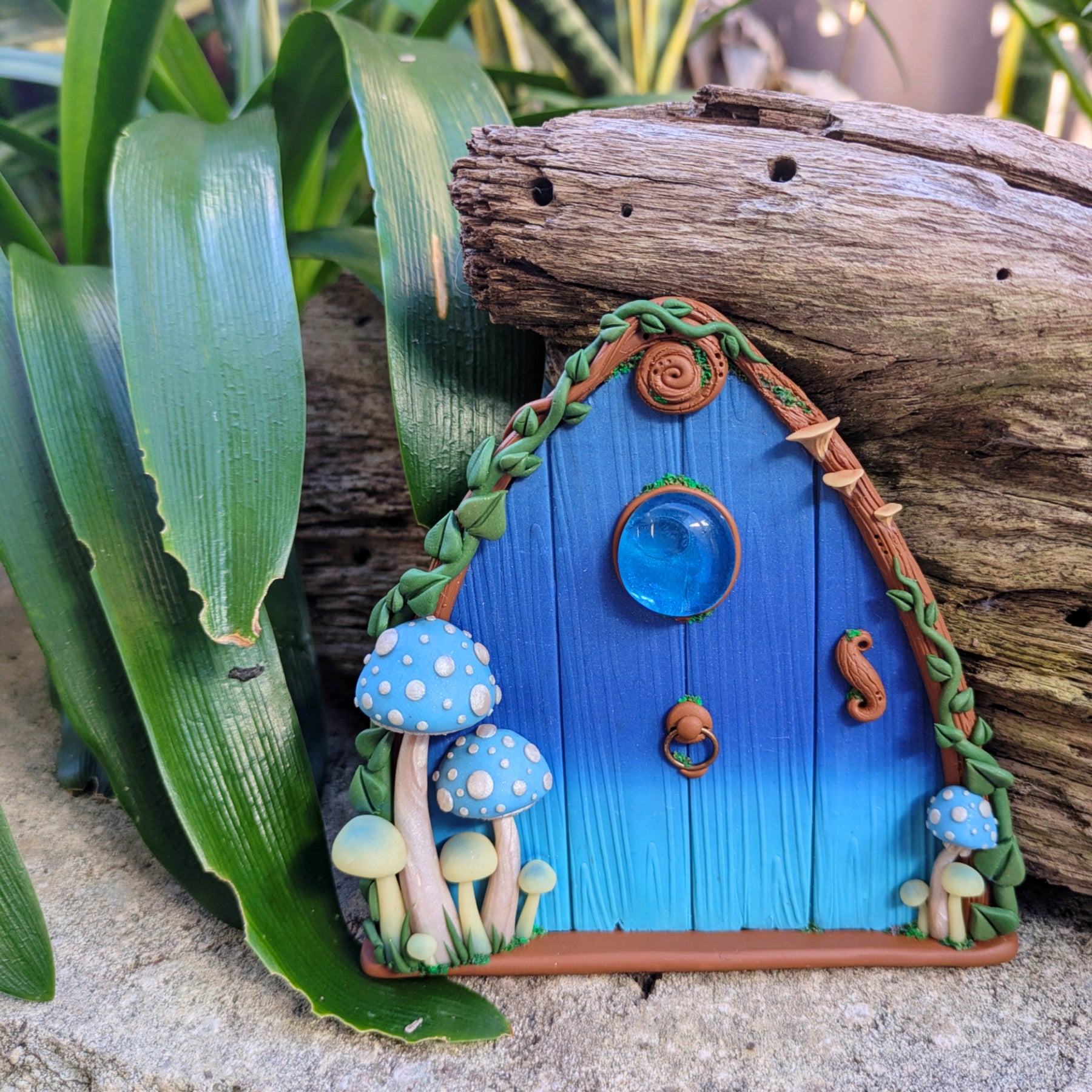 Blue Woodland Fairy Door - with Glow in the dark mushrooms