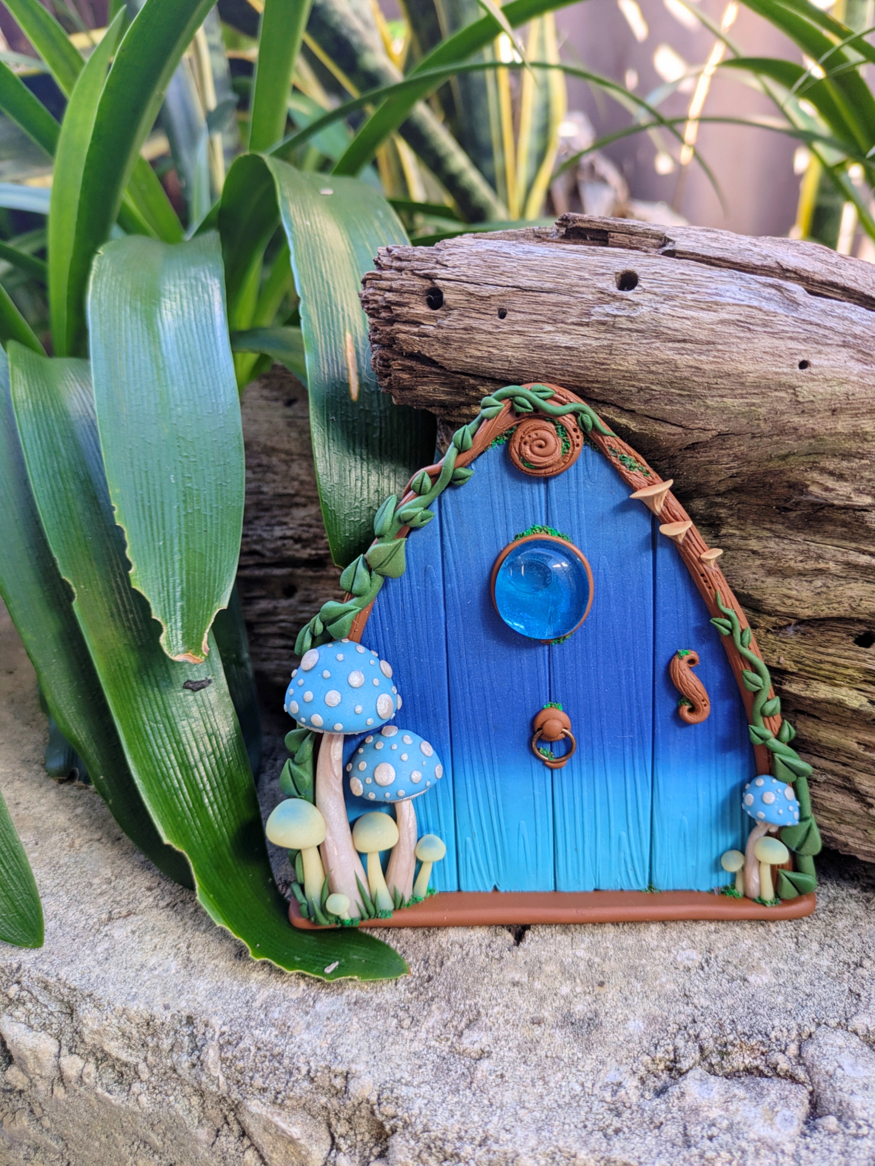 Blue Woodland Fairy Door - with Glow in the dark mushrooms