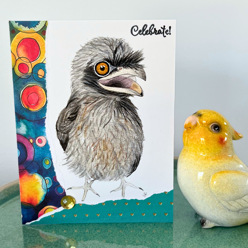 Tawny frogmouth "Celebrate!" card