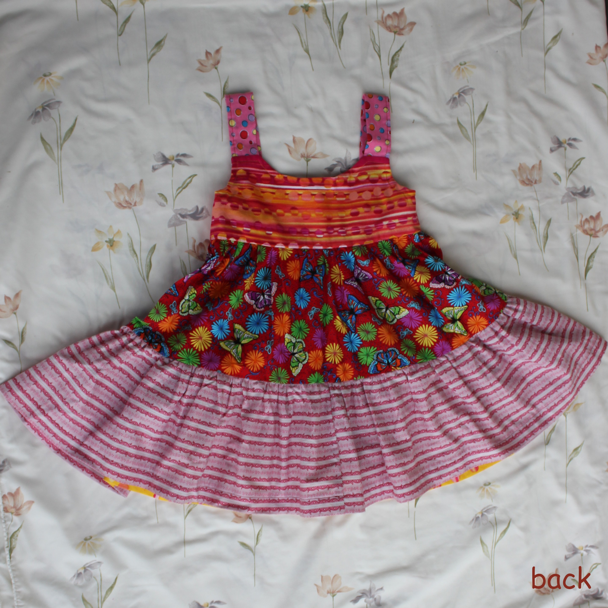 Girls Dress, Size 5, Multicoloured Stripes/Butterflies/Spots.