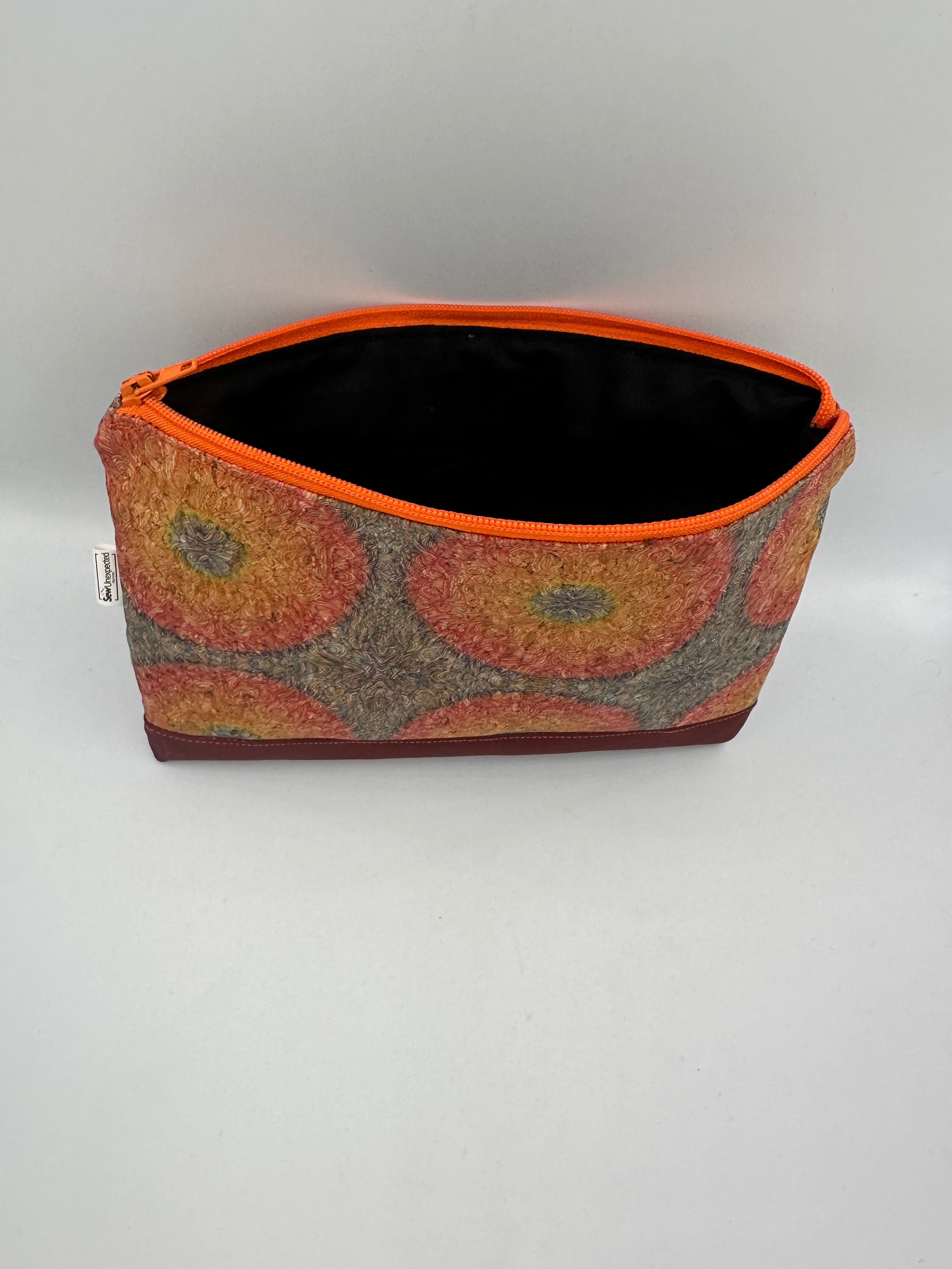 One of a Kind - Handmade Mandala Cosmetic and Accessory Pouch - Faux Cork