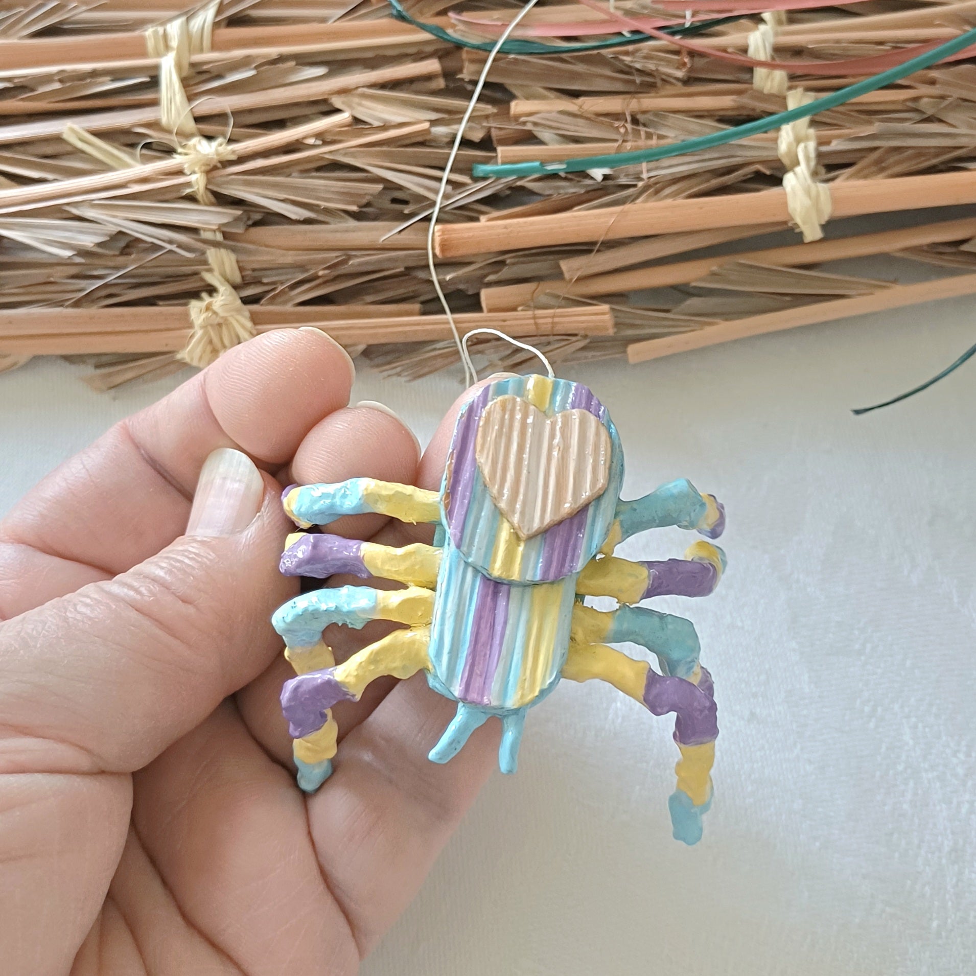 Happy palm spider blue purple yellow handmade Australia