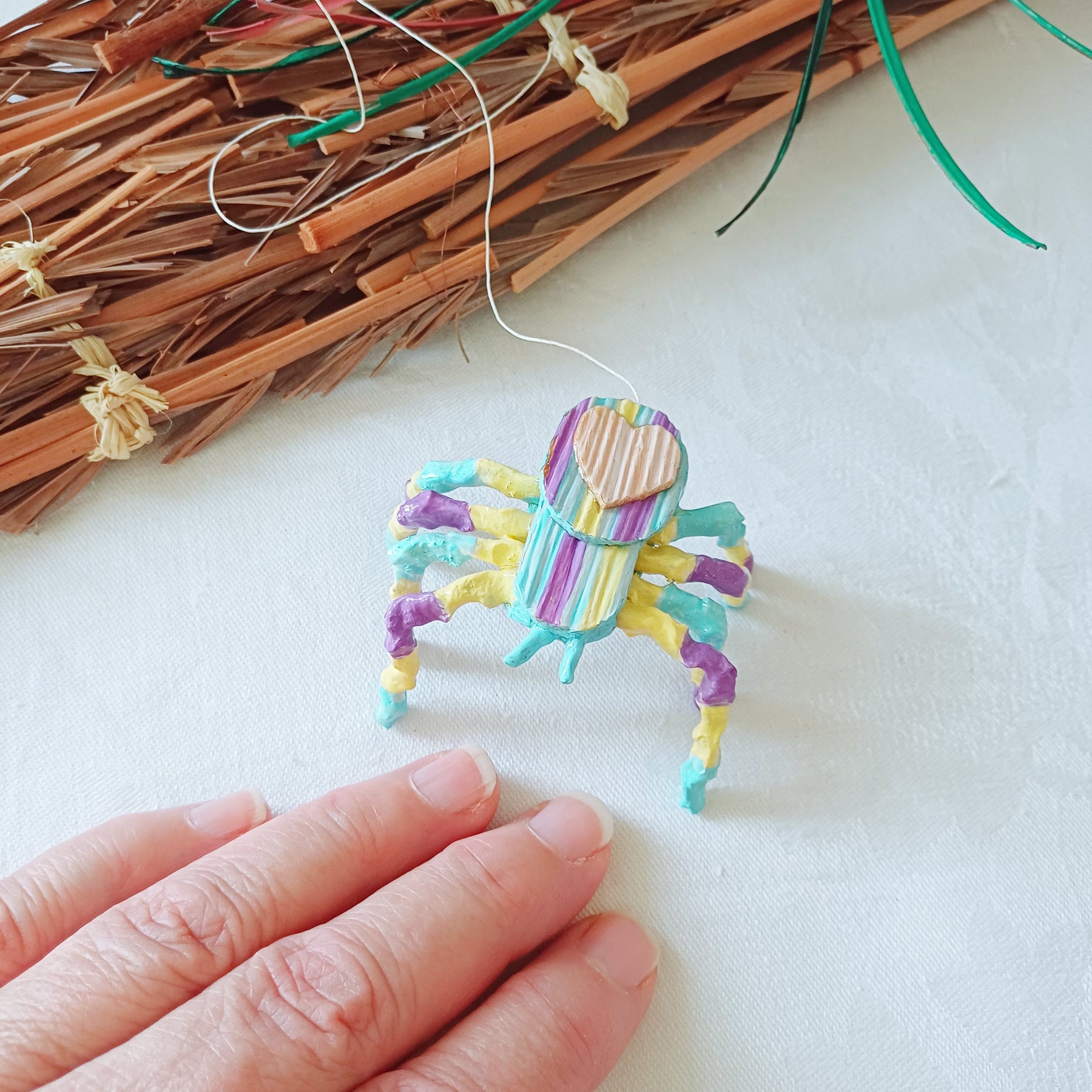 Happy palm spider blue purple yellow handmade Australia