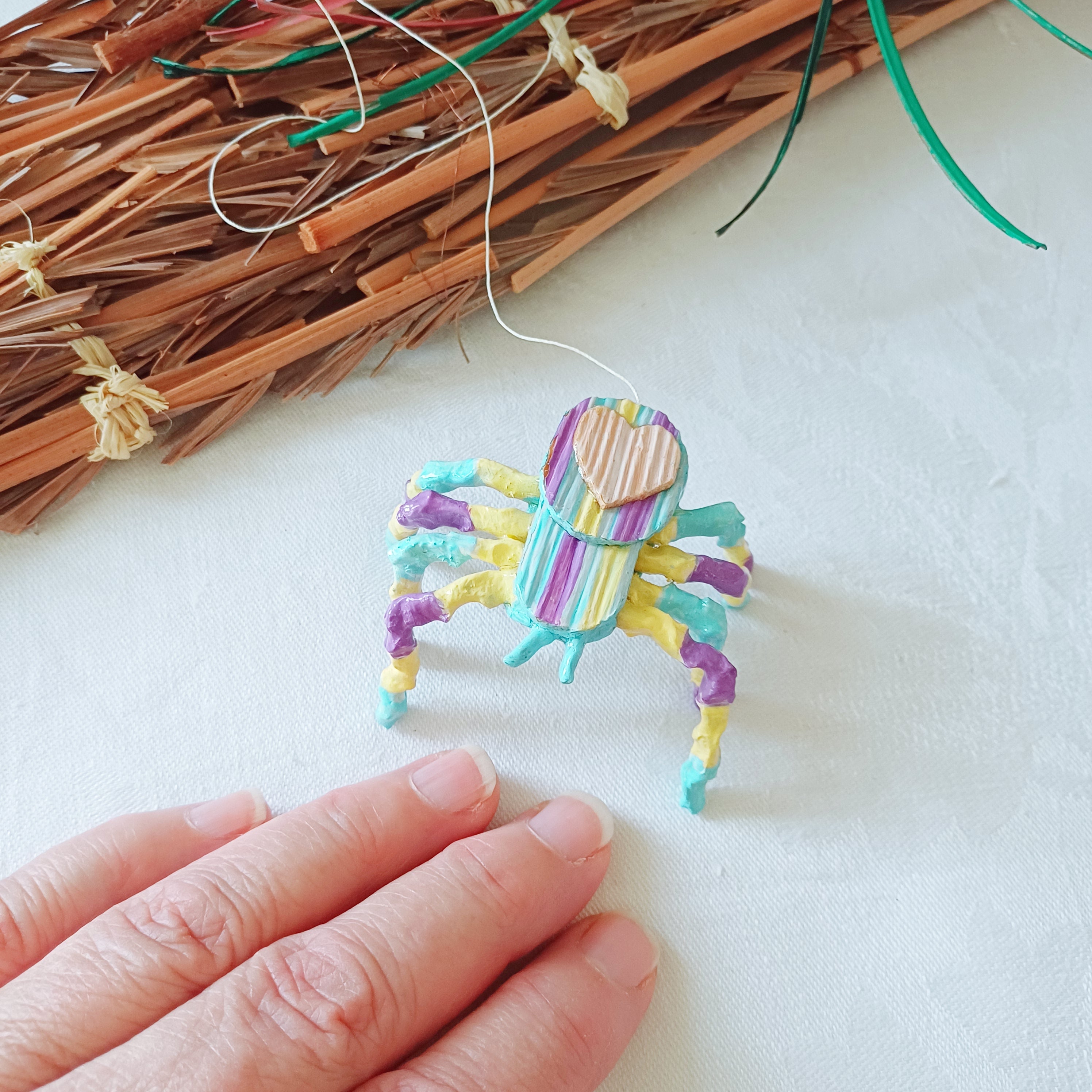 Happy palm spider blue purple yellow handmade Australia