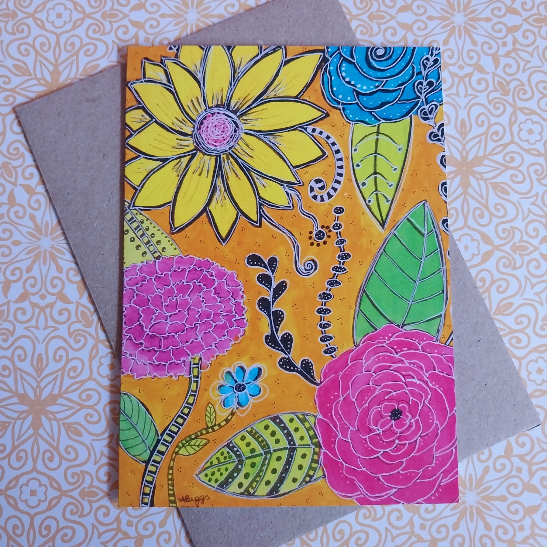 Blooms in Orange Blank Greeting Card