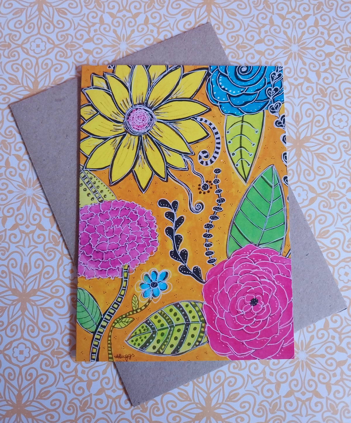 Blooms in Orange Blank Greeting Card