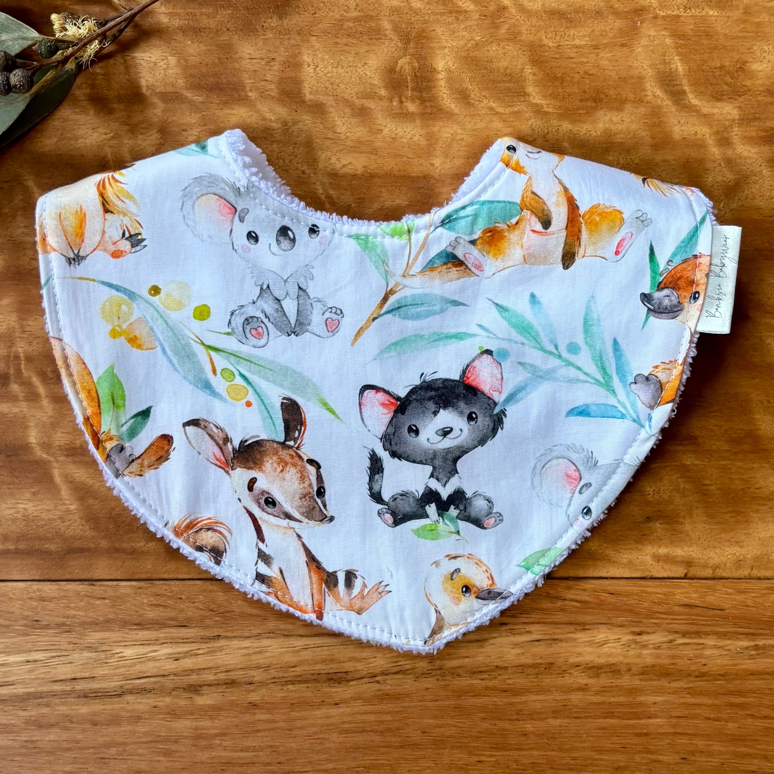 Baby Bib and Burp Cloth Set | Happy Aussie Animals | Made to Order